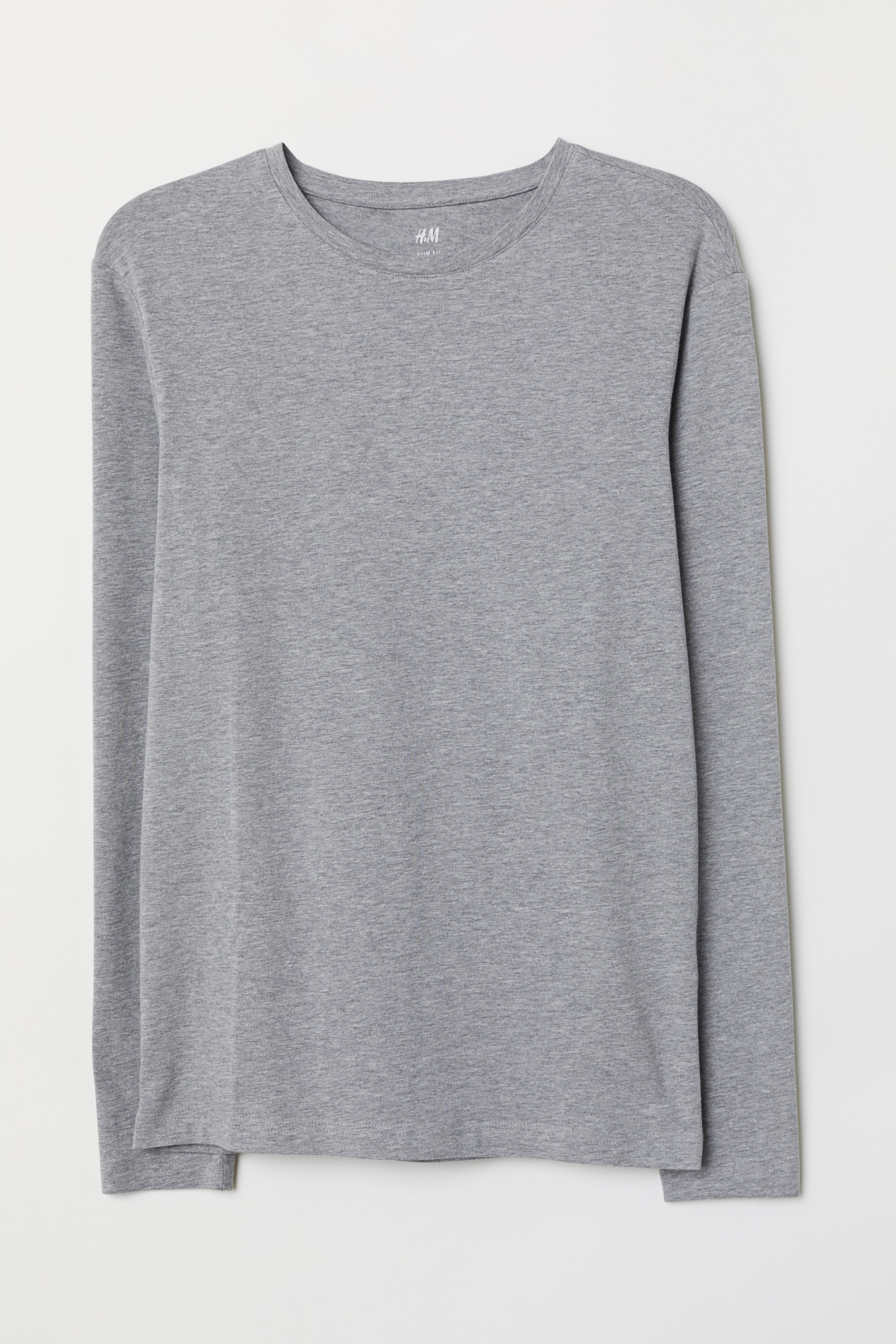 3-pack Slim Fit jersey tops - Round neck - Long sleeve - Grey marl ...