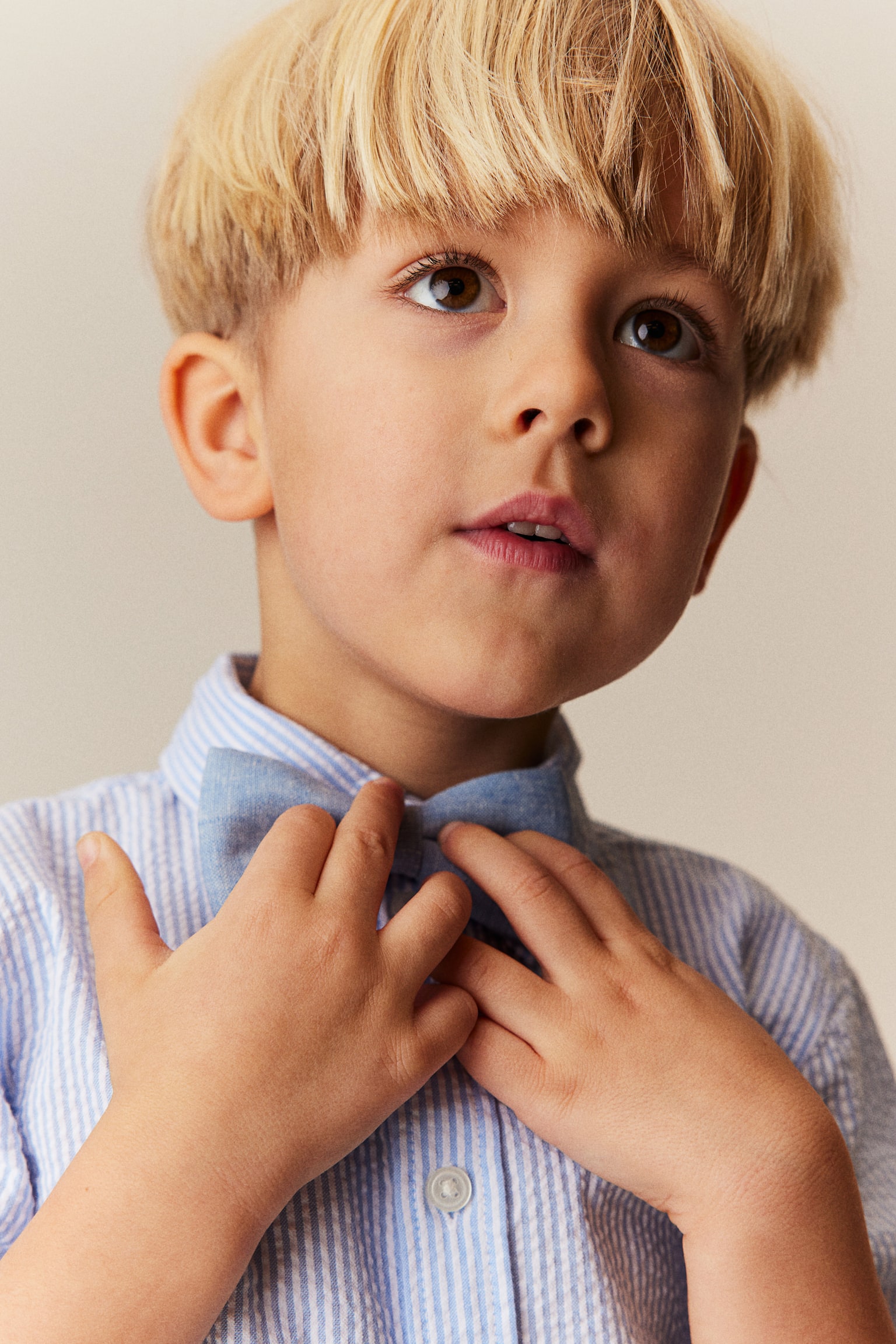 Short-sleeved cotton shirt - Light blue/Striped/White - 3