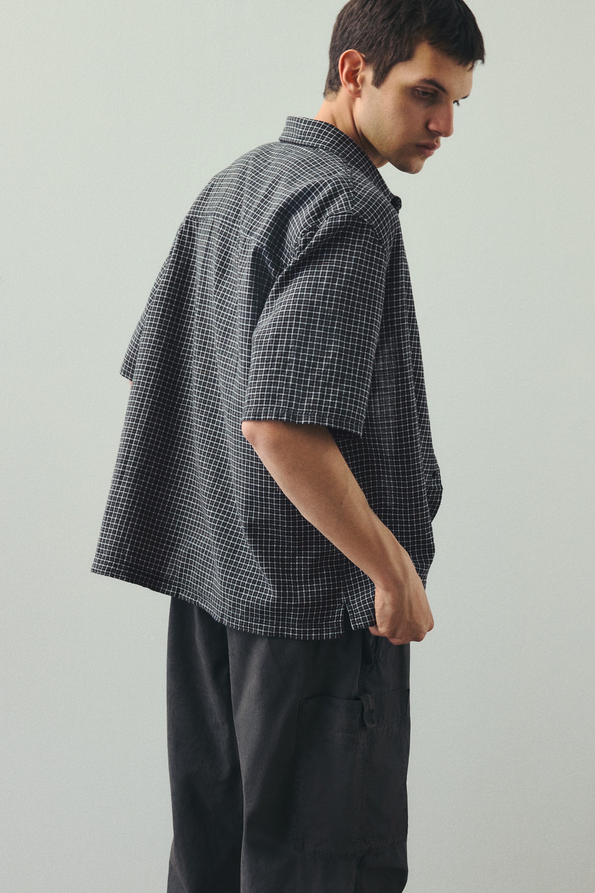 Oversized-Fit Short-Sleeved Linen-Blend Shirt - Black