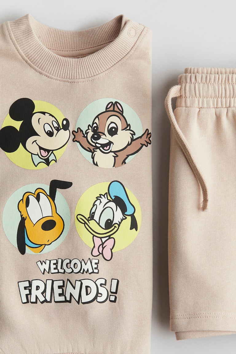 Set in felpa con motivo stampato pezzi Beige/Disney BAMBINO