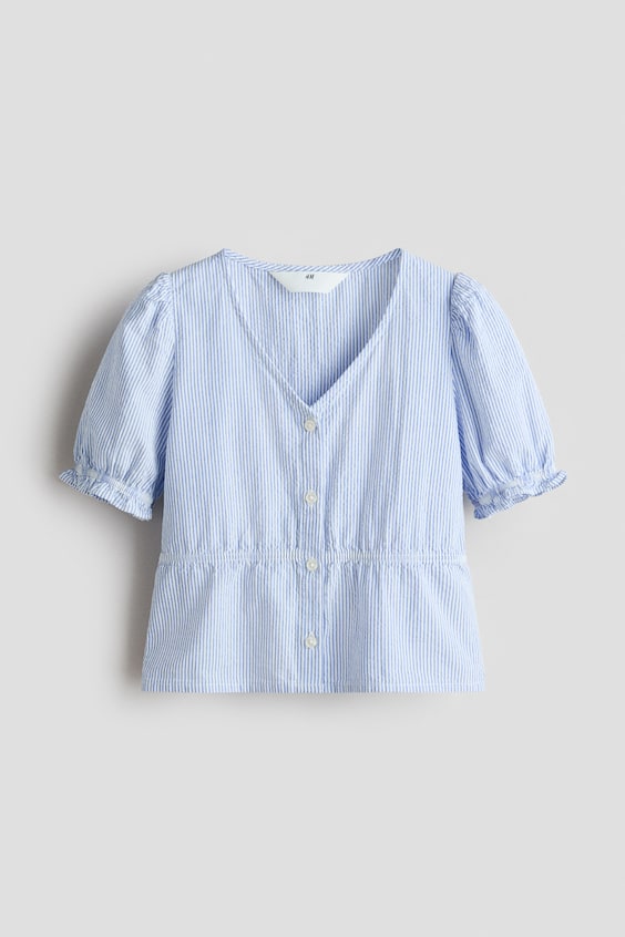 Детские блузки H&M Puff-Sleeved Cotton Seersucker Blouse