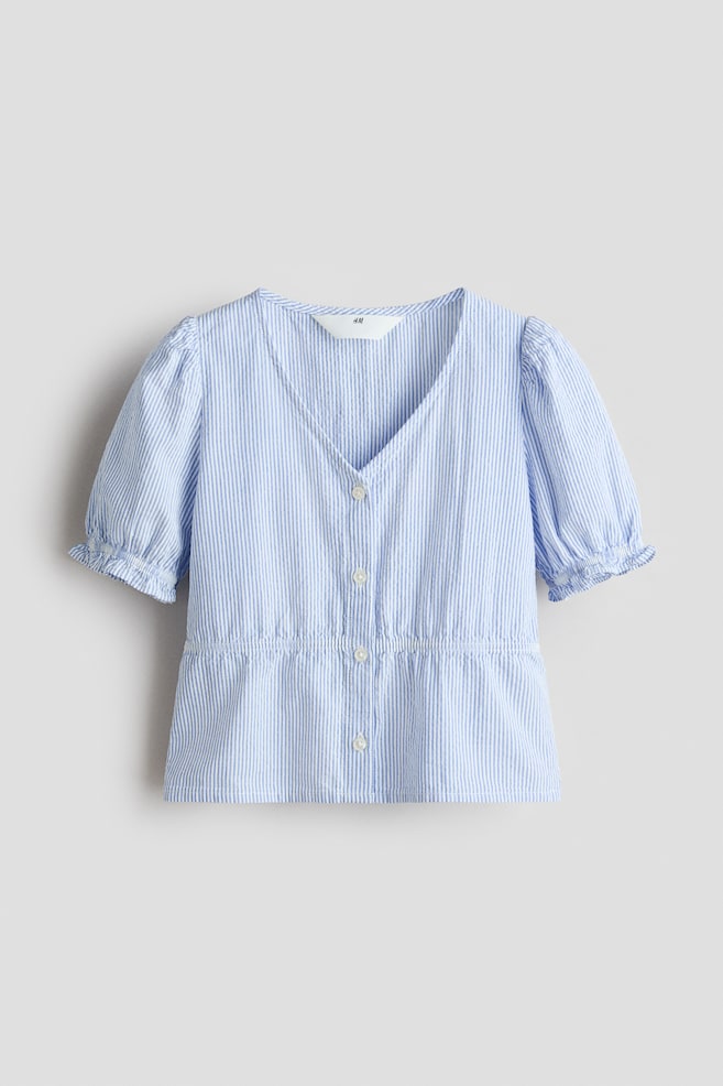 Blouse à manches bouffantes en seersucker de coton - Bleu clair/rayé/Blanc/Crème/fleuri - 1