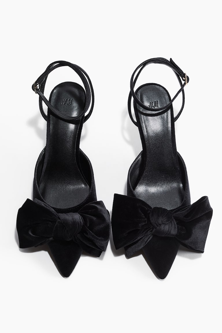 Bow-detail velour court shoes Black Ladies H&M IN
