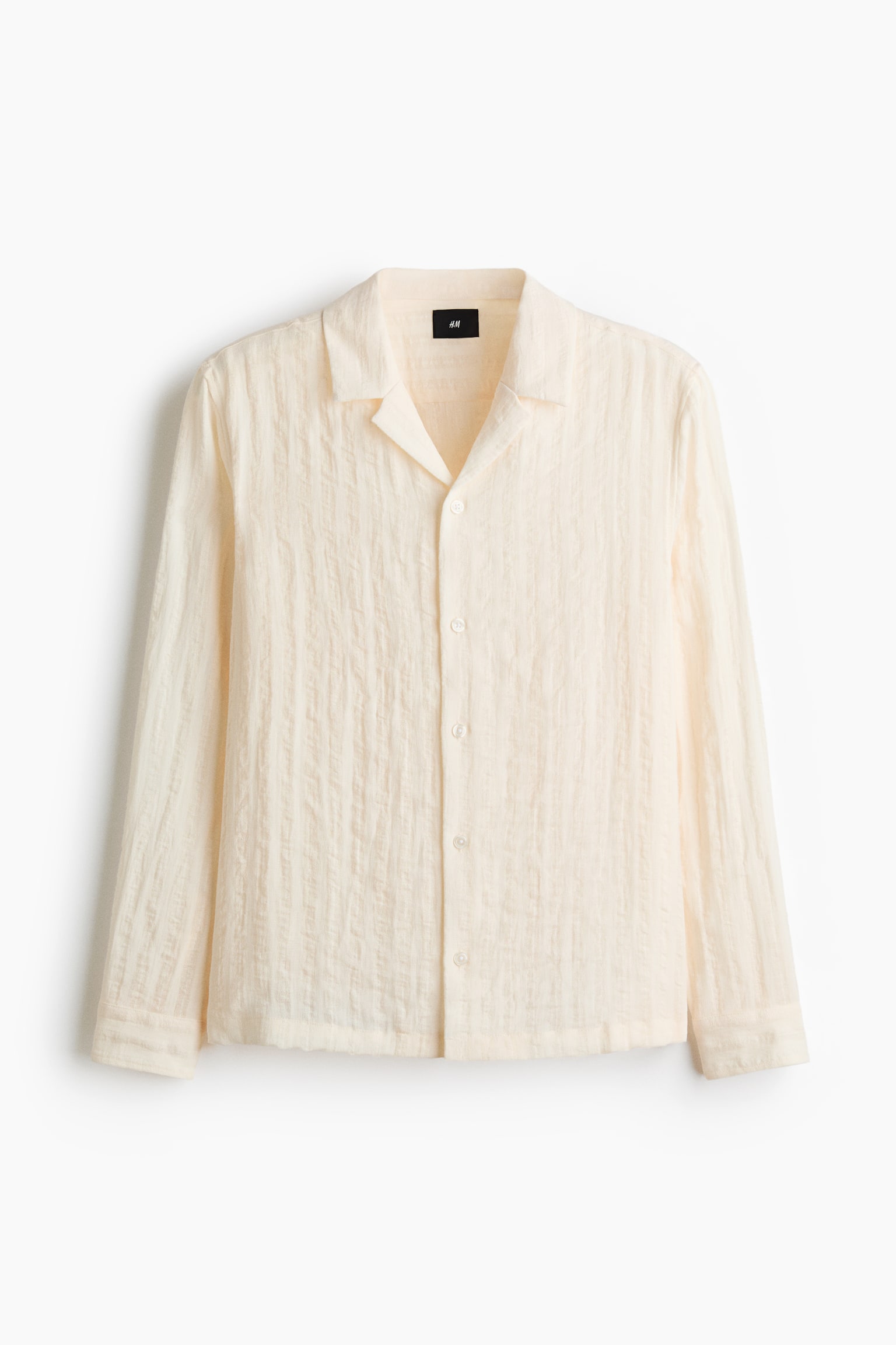 Regular Fit Long Sleeve Resort Shirt - Cream/Dark blue - 1