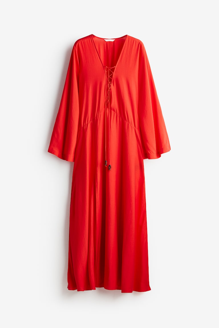 Women's Bright red Lace-up kaftan dress | H&M HK