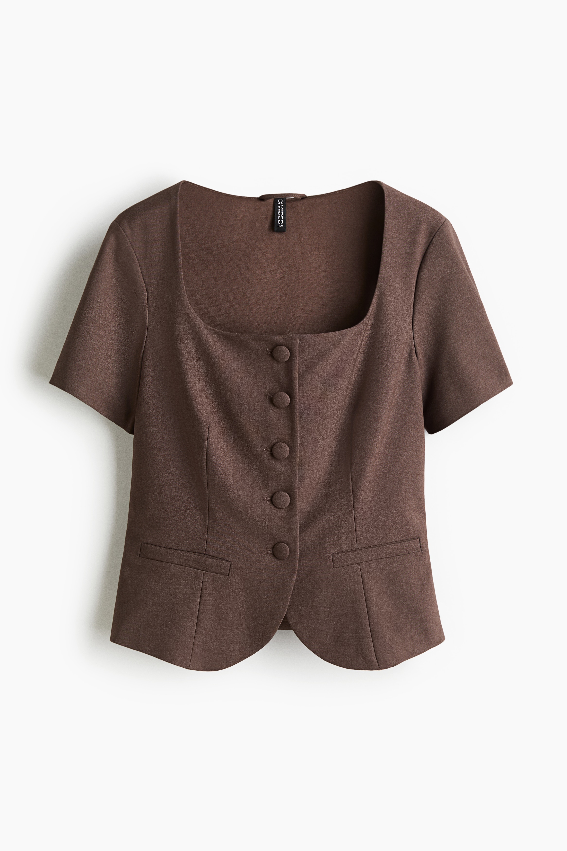 Button Front Top - Brown/Light greige