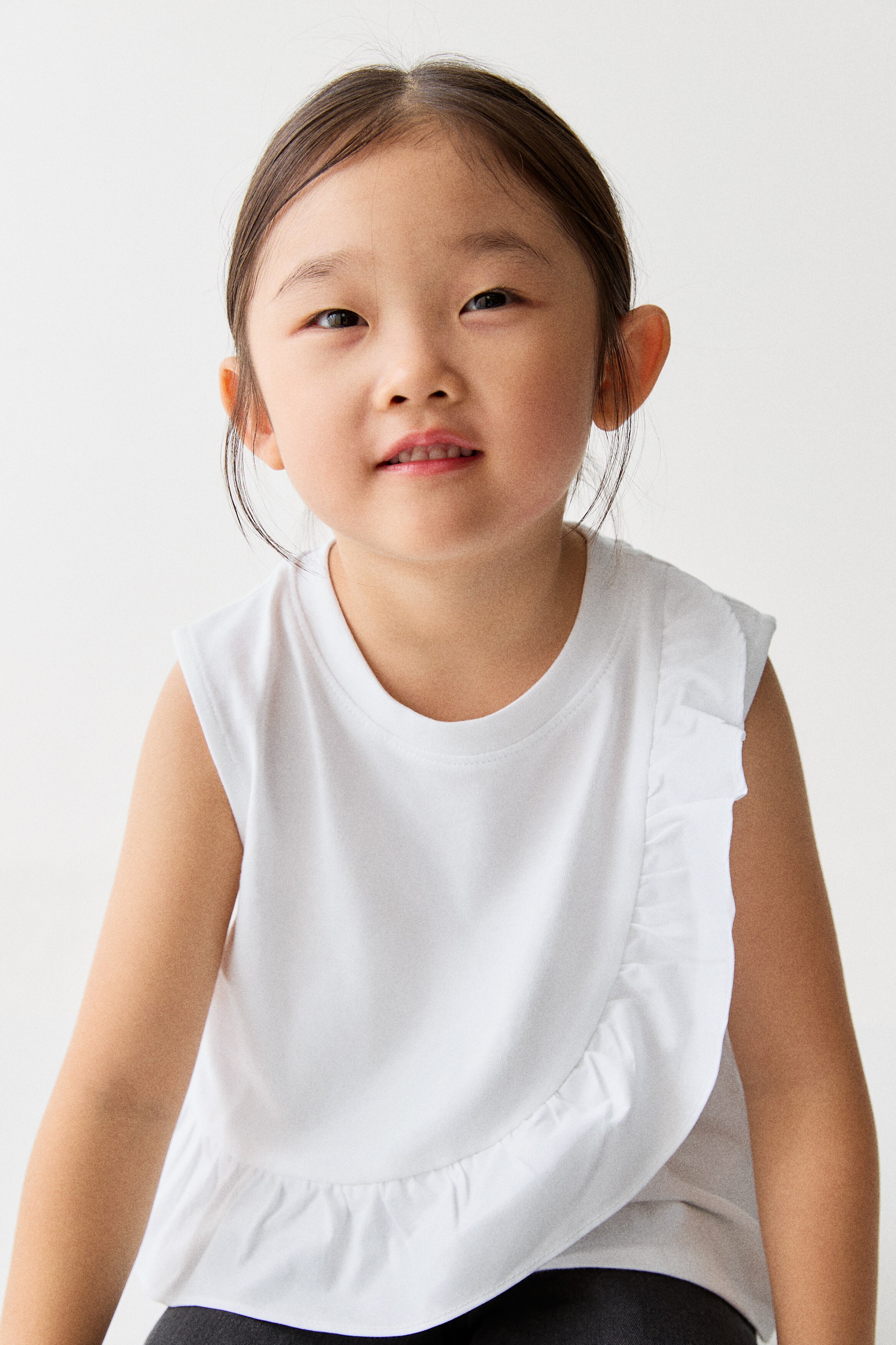 Ruffle-Trimmed Cotton Top - White/Light purple