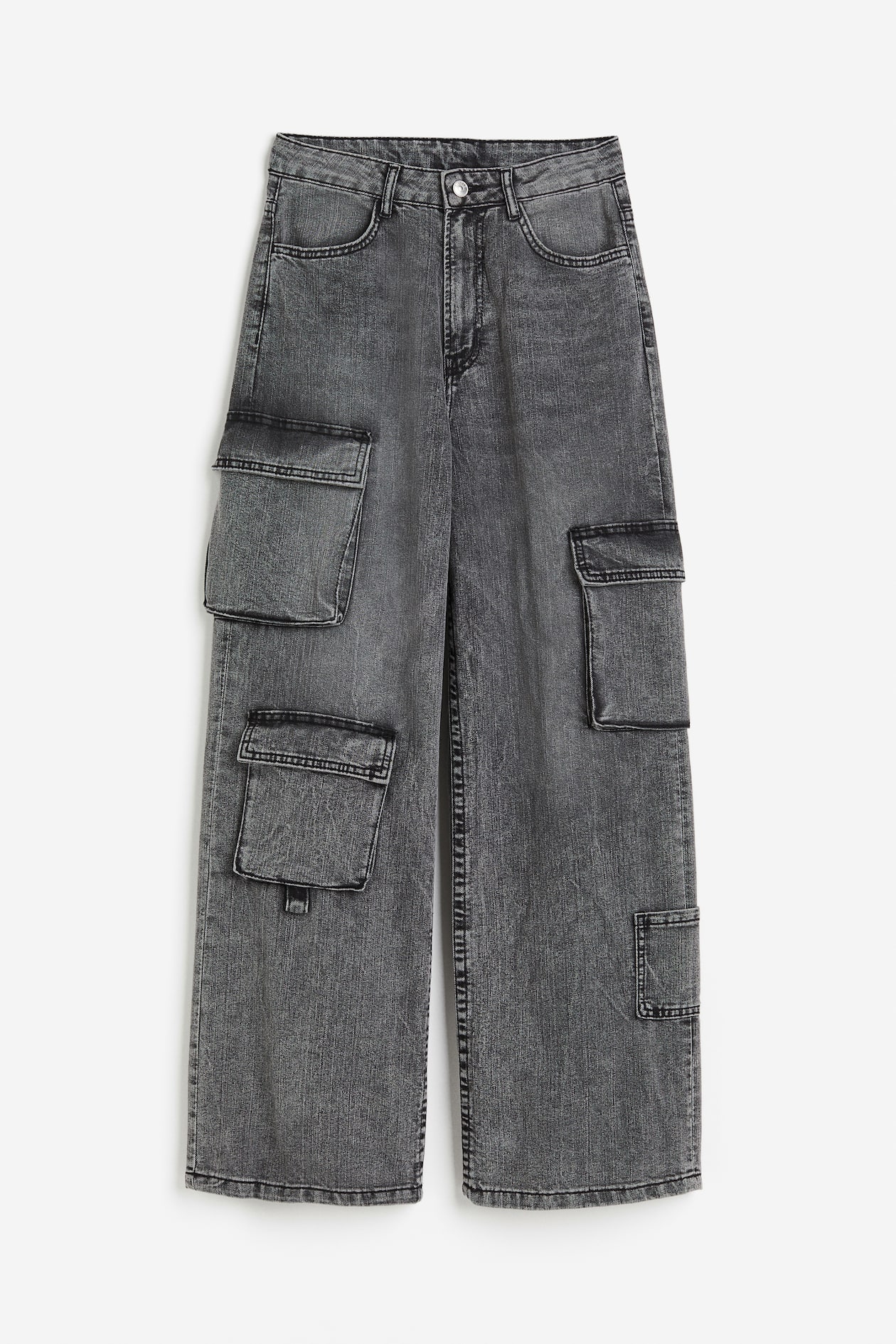 Wide High Cargo Jeans - High waist - Long - Dark gray - Ladies | H&M US