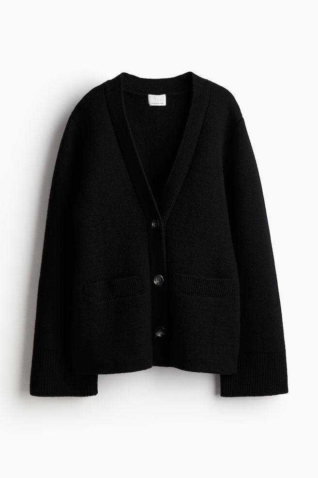 Cardigan tricotat din lână - Negru - 1