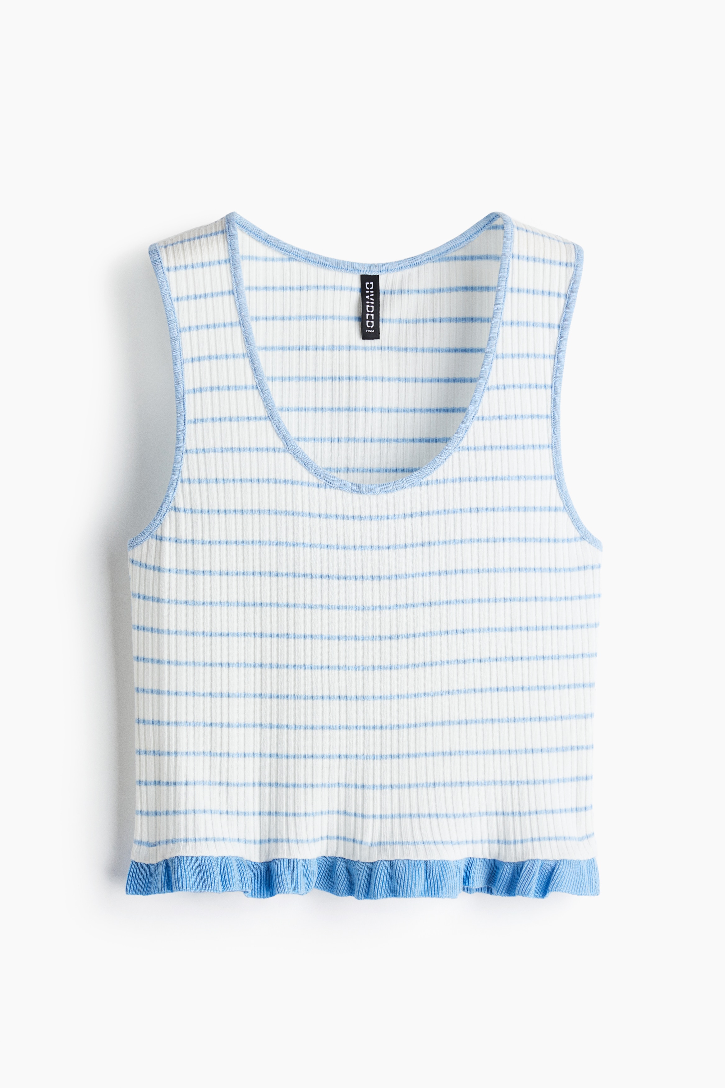 Ruffle-Trimmed Tank Top - Light blue/striped/Red/striped