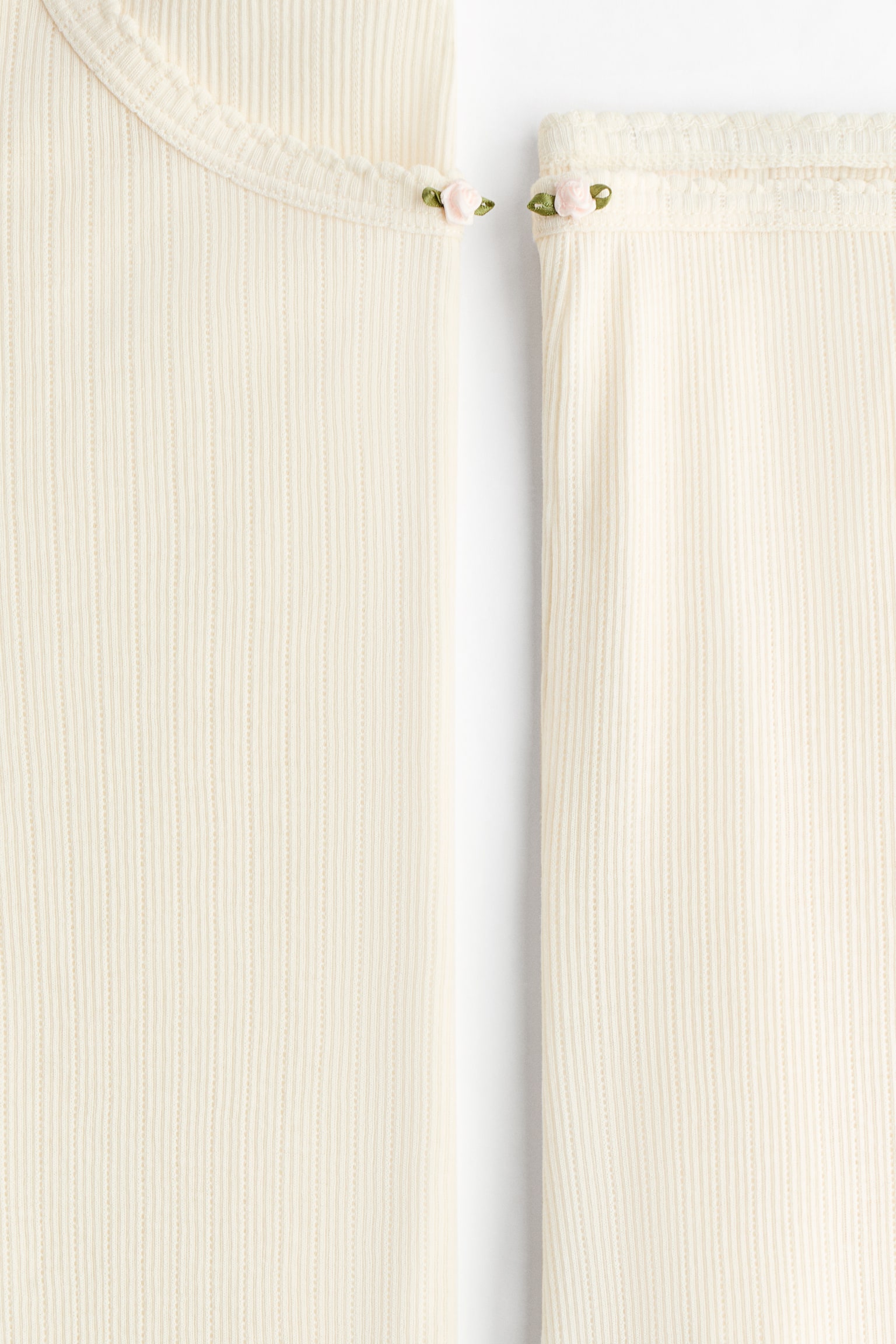 פיג'מת ג'רזי ריב - קרם/חום כהה - 3