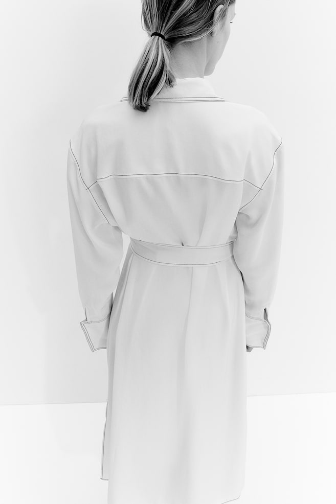 Robe chemise avec ceinture à nouer - Crème/Noir/Noir/motif blanc/Noir/rayé - 7