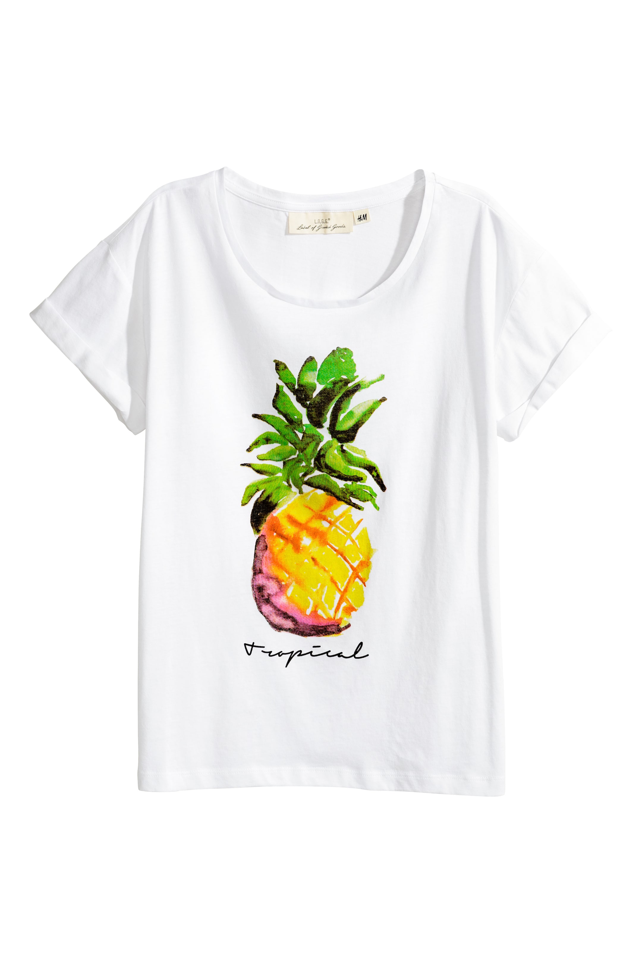 Grotere afbeelding bekijken: Katoenen top met print - Wit/ananas - DAMES | H&M NL 1