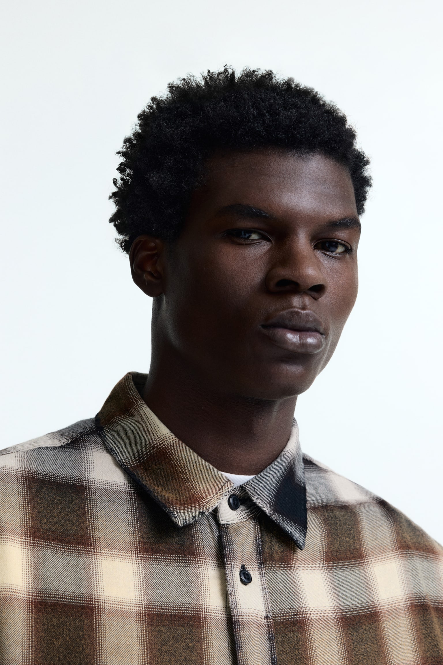 休閒剪裁棉質混紡襯衫 - 深咖啡色/格紋/藍色/格紋 - 6