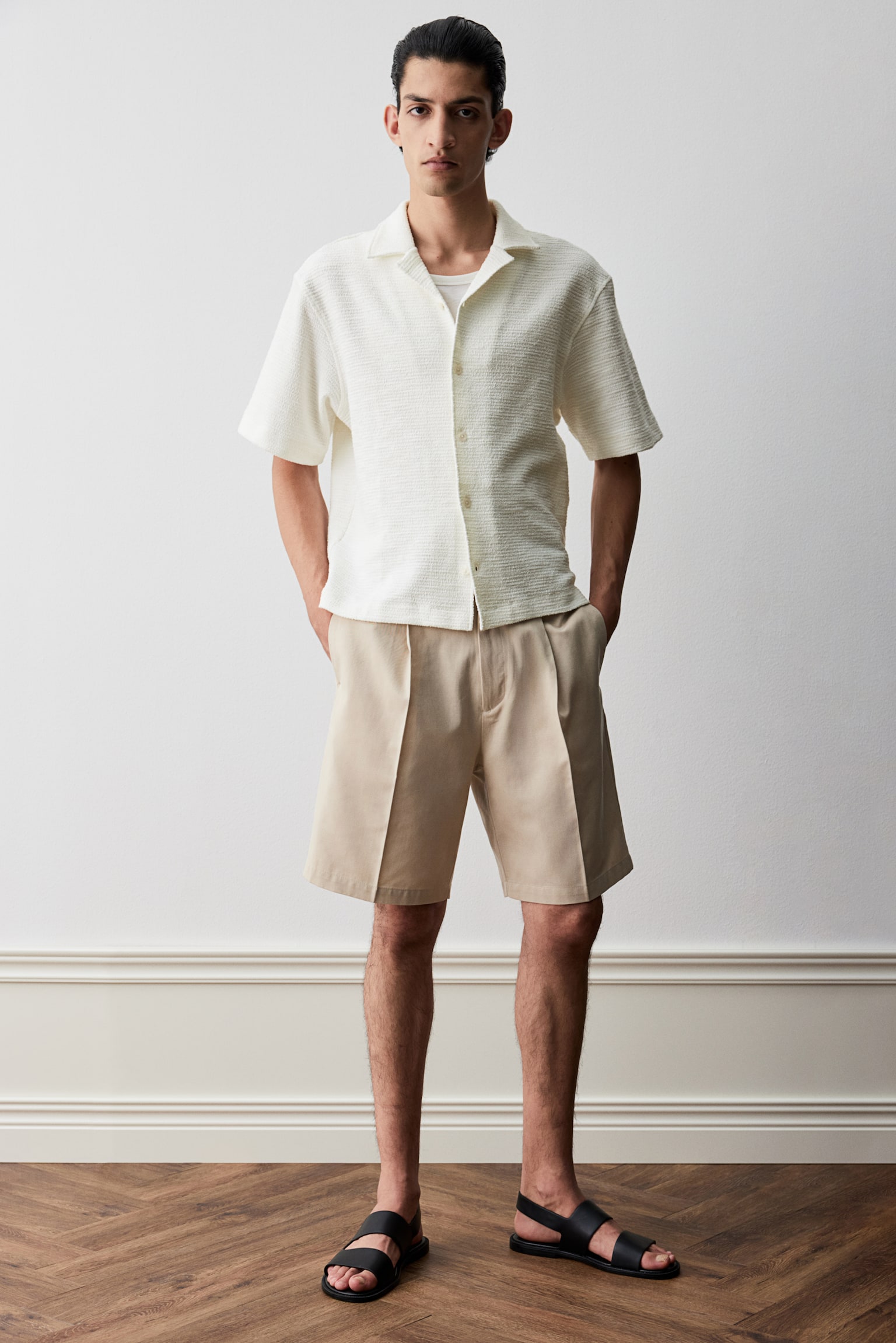 Loose Fit Textured resort shirt - Cream/Black - 4