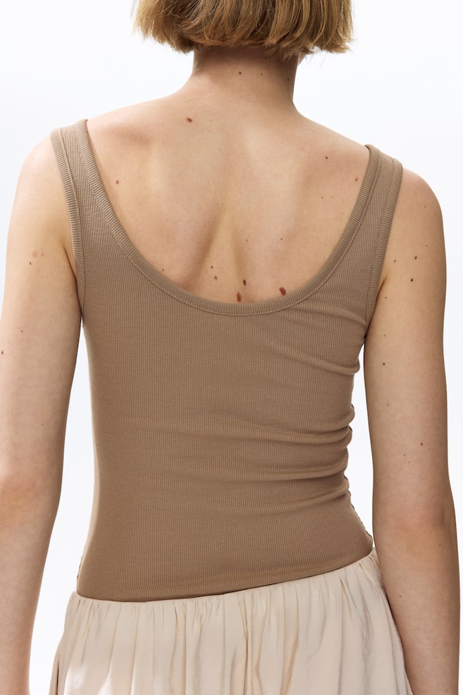 Ribbed Tank Top-Beige - 4