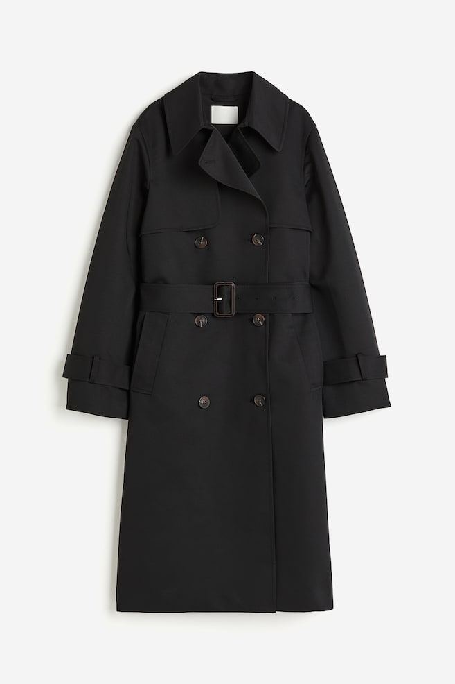 Double-breasted twill trench coat - Black/Beige - 2