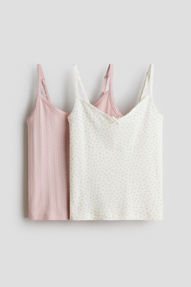 2-pack cotton pyjama tops - Light dusty pink/Floral/Dark dusty blue/Striped/Dark grey/Polka dot - 1