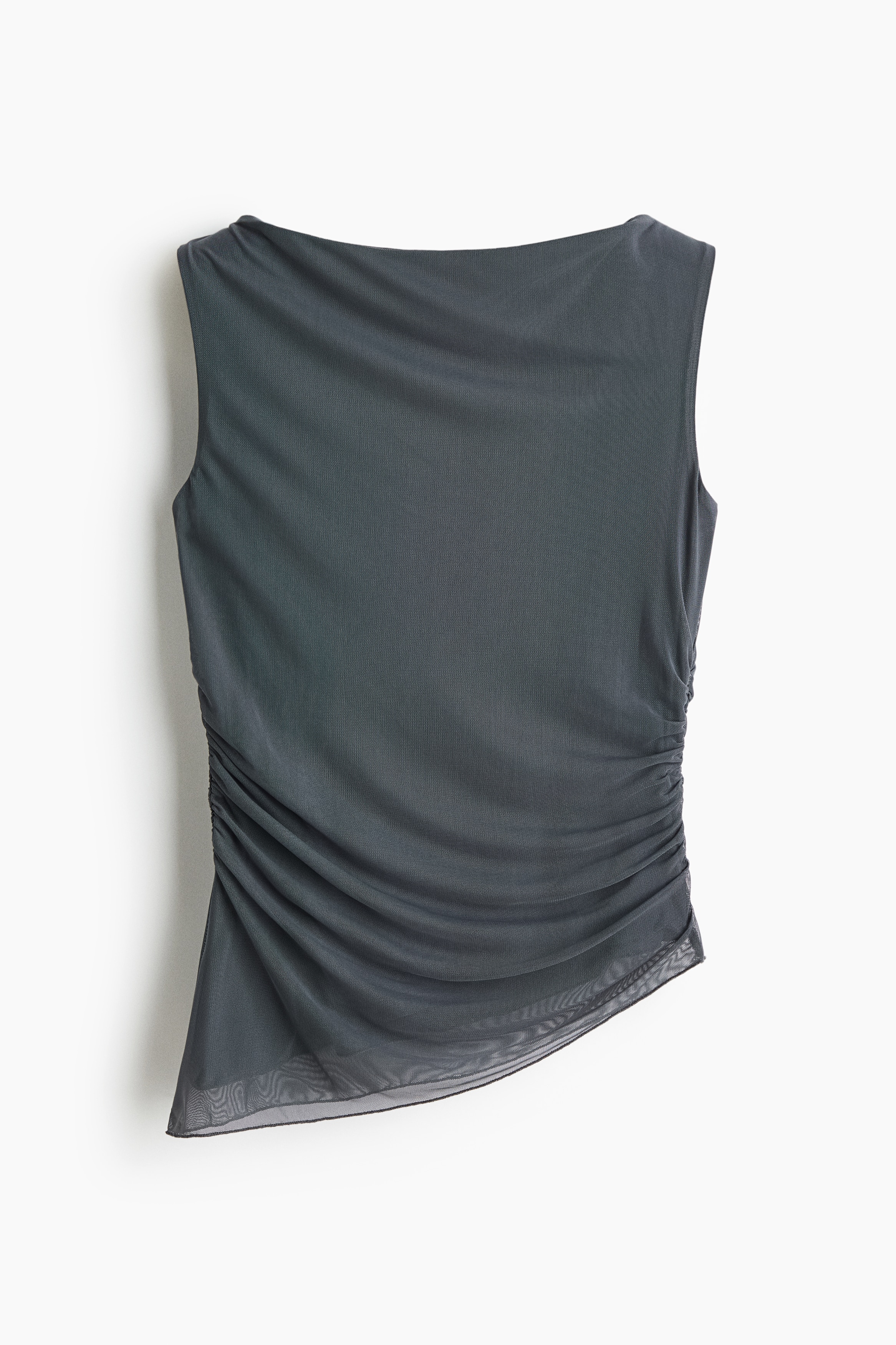 Drapiertes Tanktop aus Mesh - Dunkelgrau/Schwarz