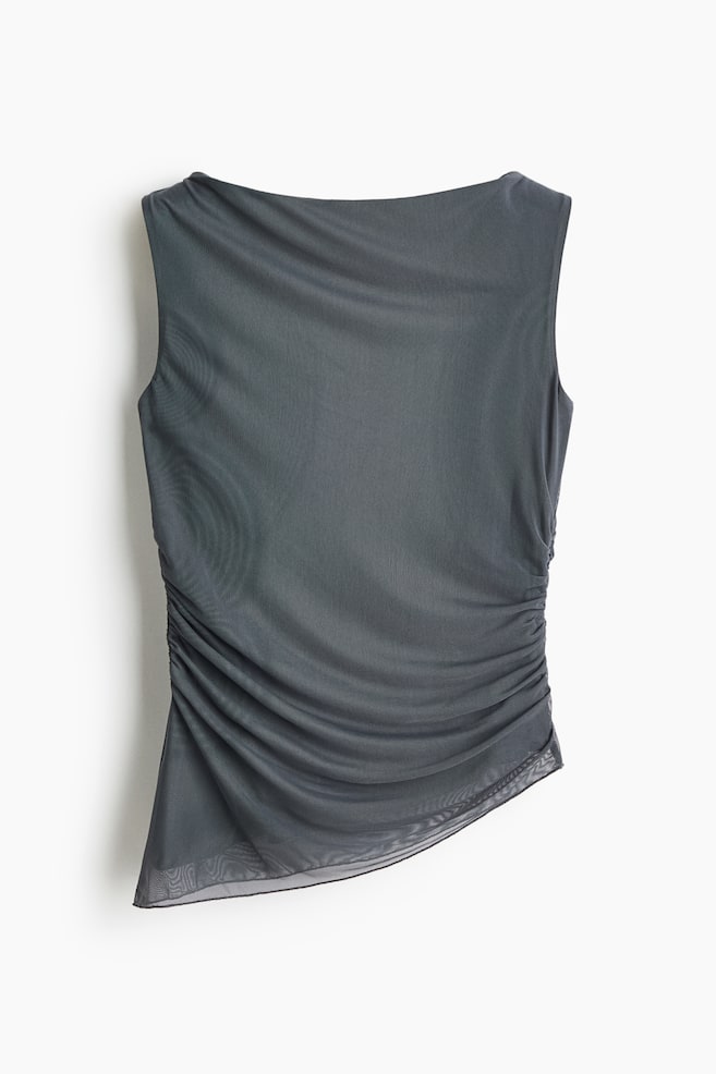 Draped Mesh Sleeveless Top - Dark gray - 1