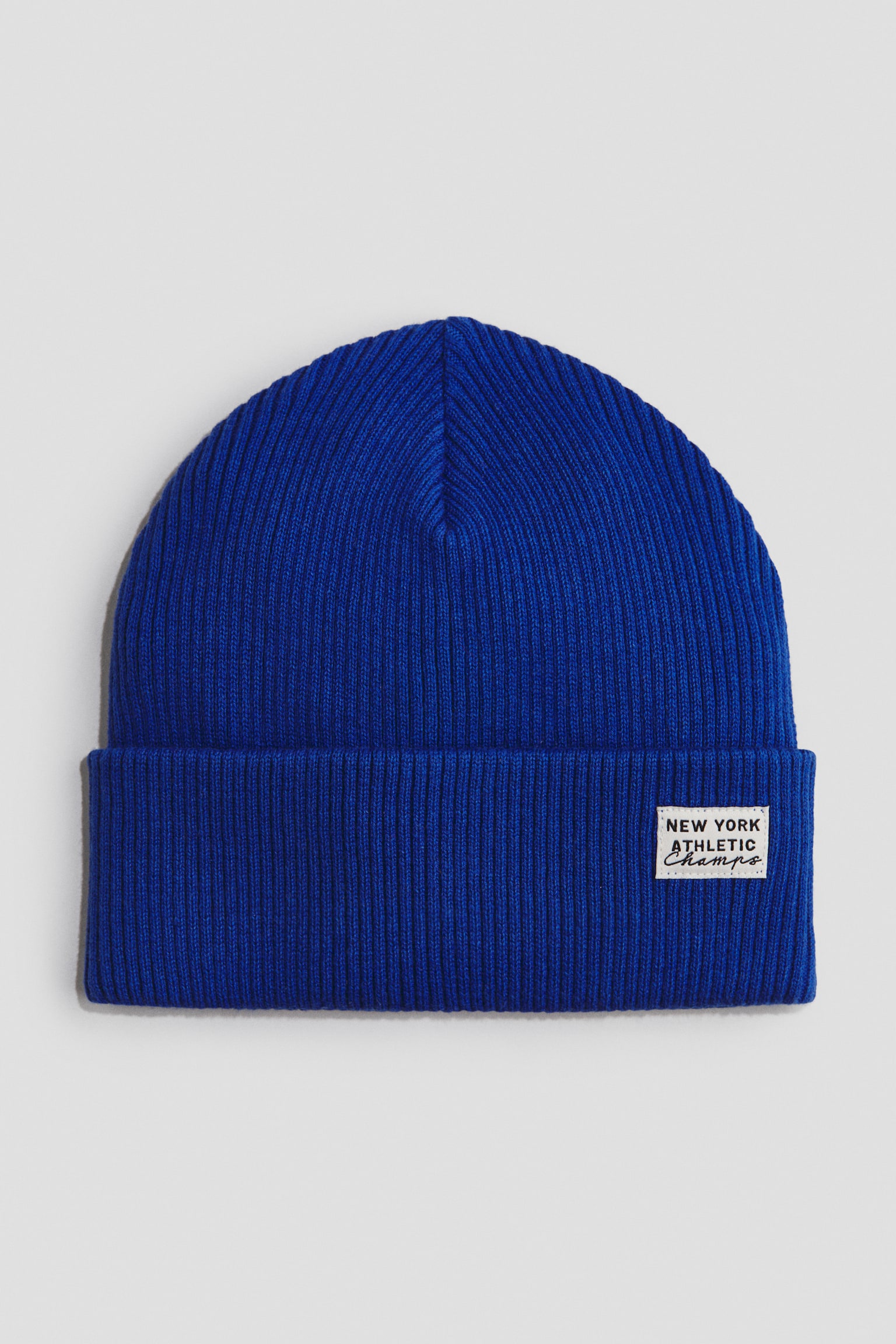 Baumwoll-Beanie in Rippstrick - Blau/New York/Schwarz/New York