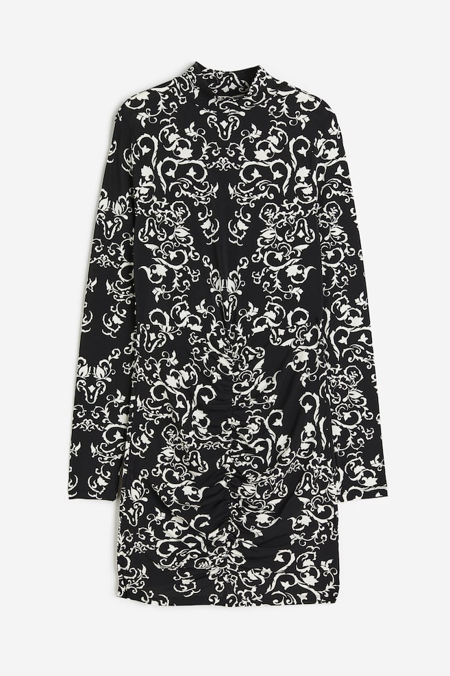 Robe moulante froncée - Noir/motif - 1