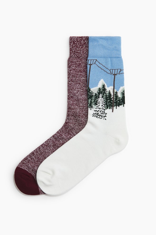 2-pack motif-detail socks - Burgundy marl/Mountains - 1