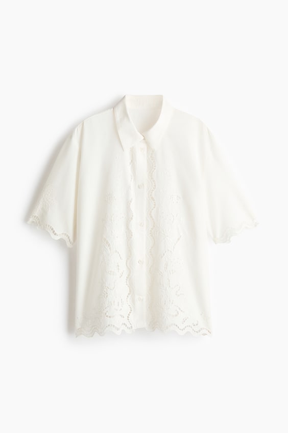 Женские рубашки H&M Cotton Beach Shirt with Eyelet Embroidery