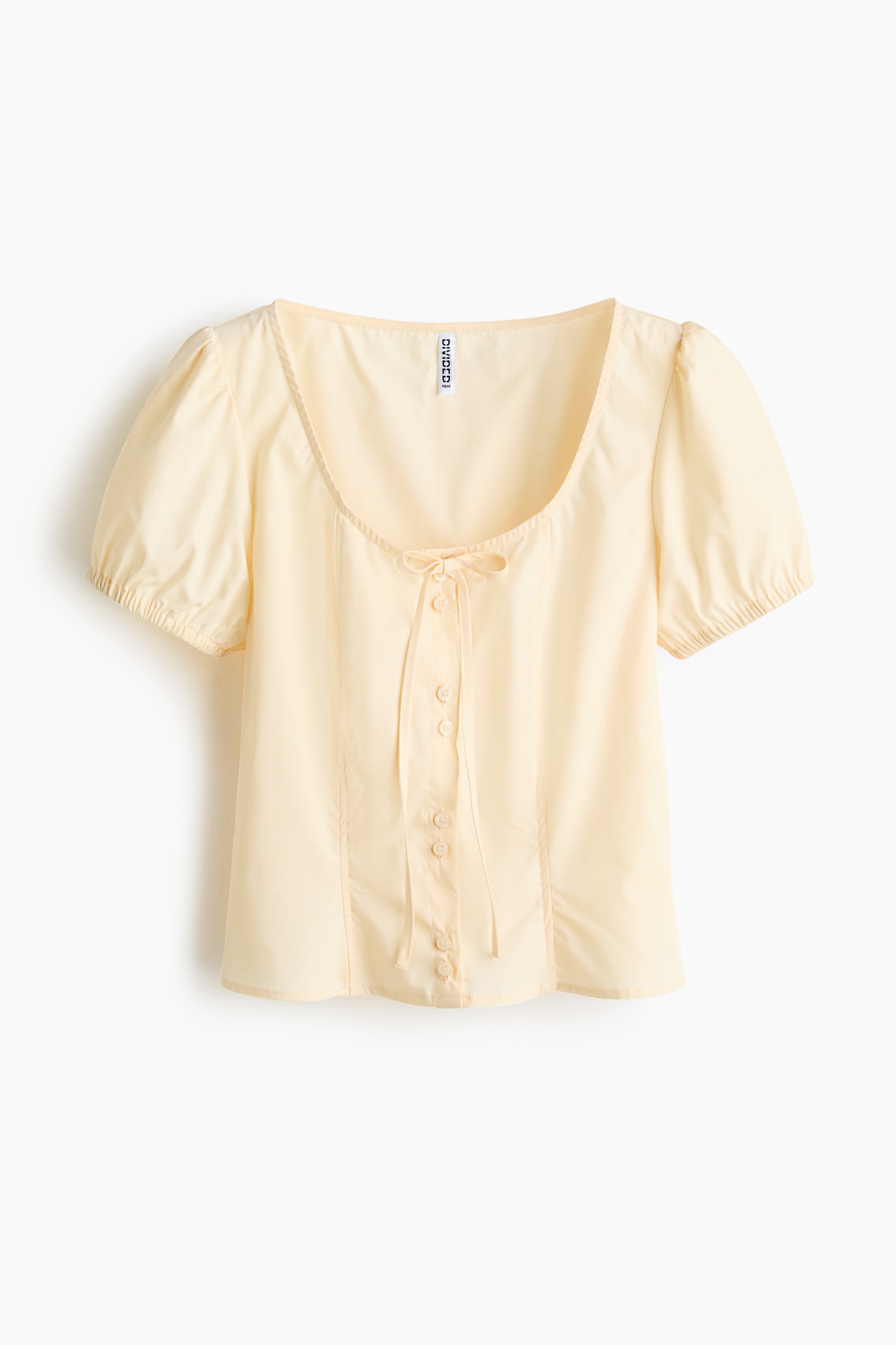 Puff-Sleeved Poplin Blouse - Light yellow/White/Light blue/striped