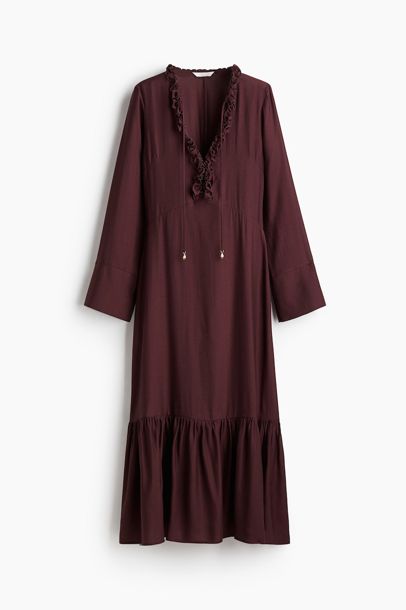 Maxi Jurken Lange Mouwen, Bloemen, Bodycon Satijn H&M NL