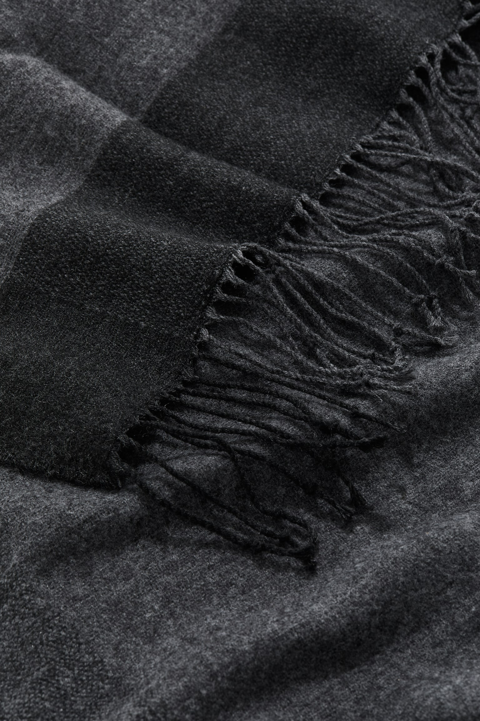 Fringed blanket - Dark grey/Beige marl/Olive green - 3