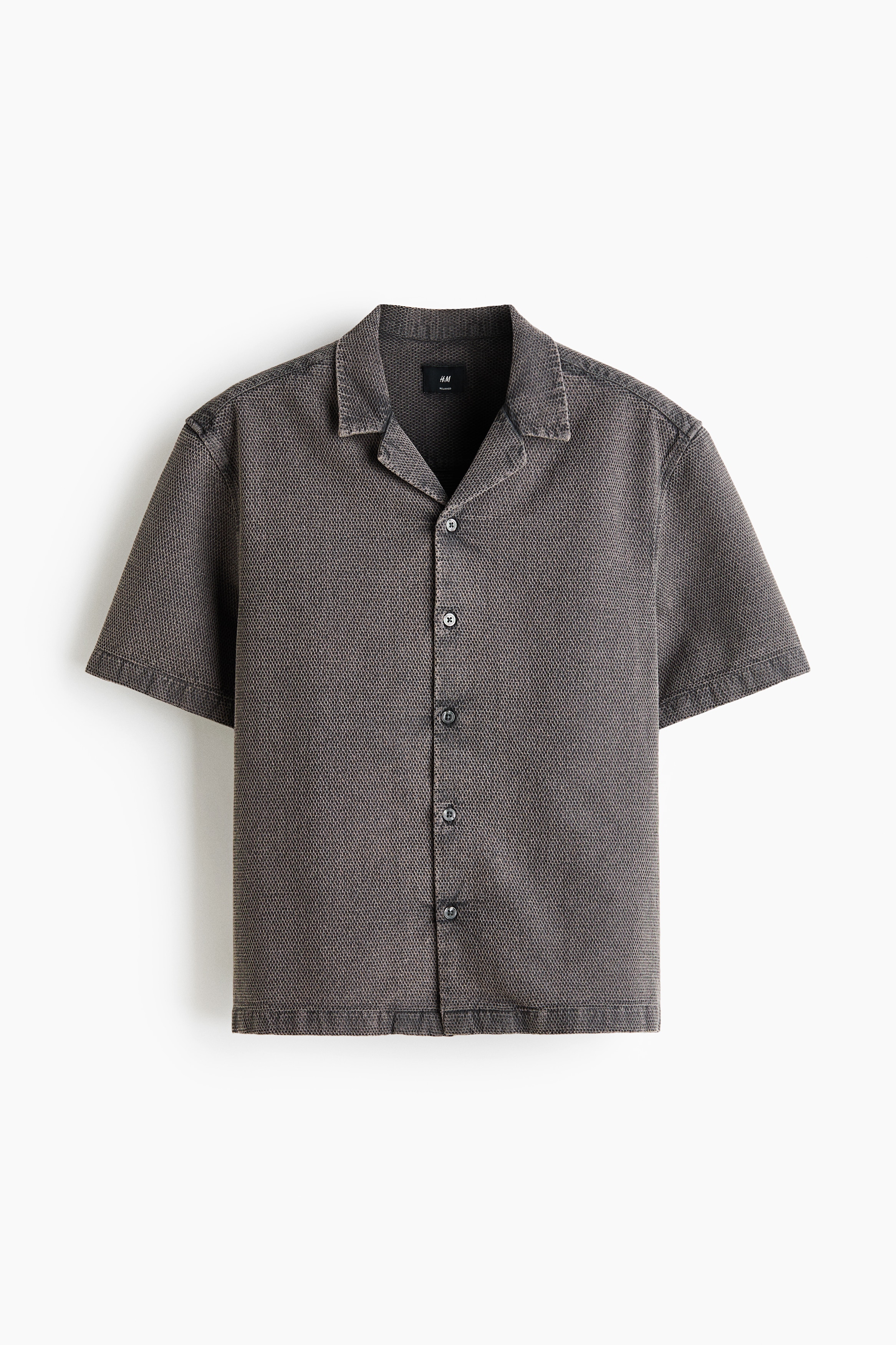 Relaxed Fit Waffled resort shirt - Dark grey/Cream