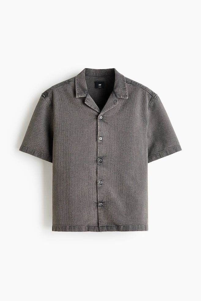 Relaxed-Fit Waffled Resort Shirt - Dark gray/Cream - 1