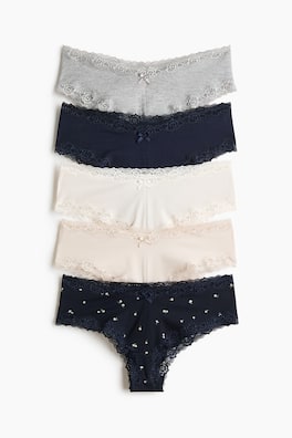 5-pack trosa hipster i bomull med spets