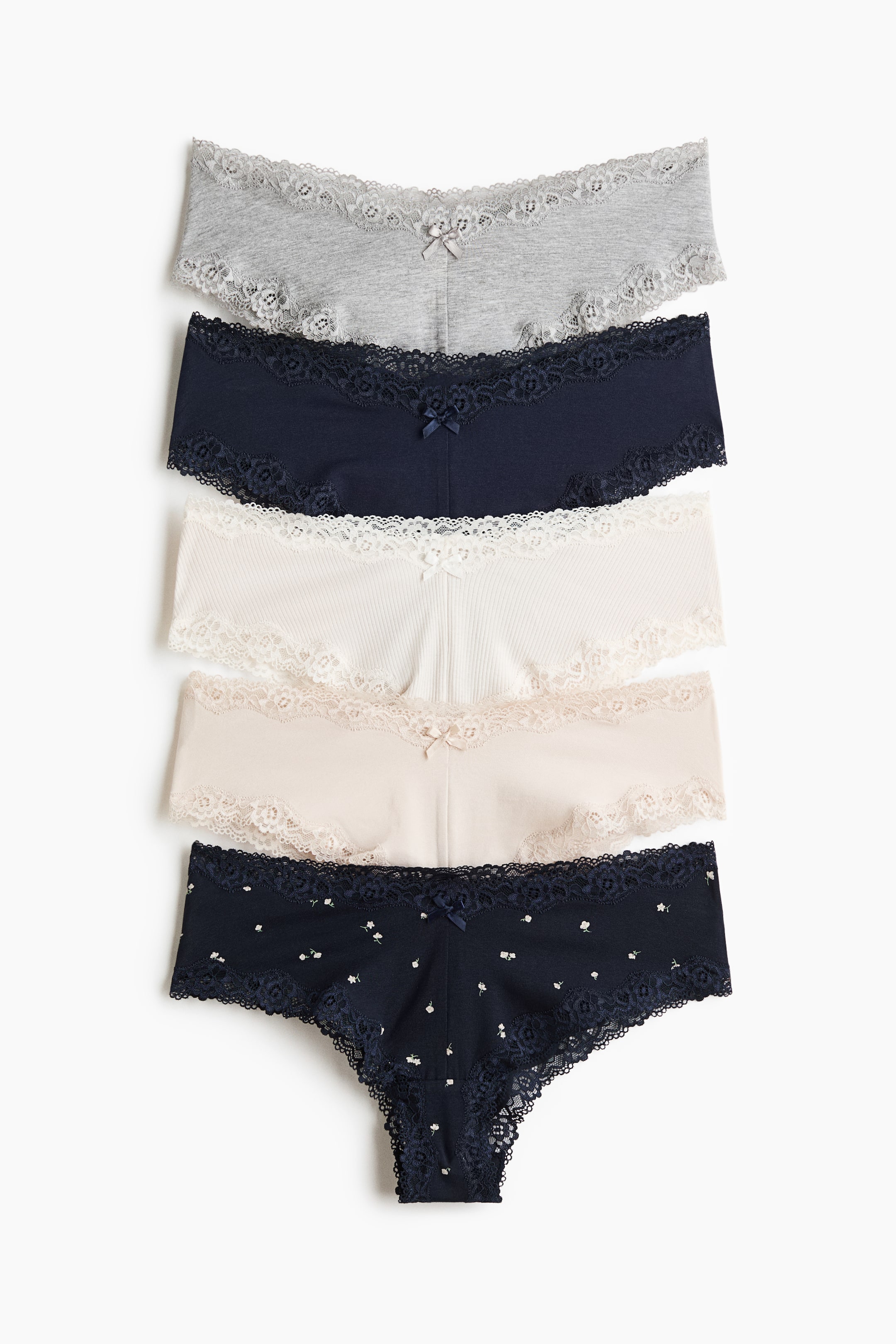 View larger image: 5-pack cotton and lace hipster briefs - Navy blue/Flowers - Ladies | H&M 1