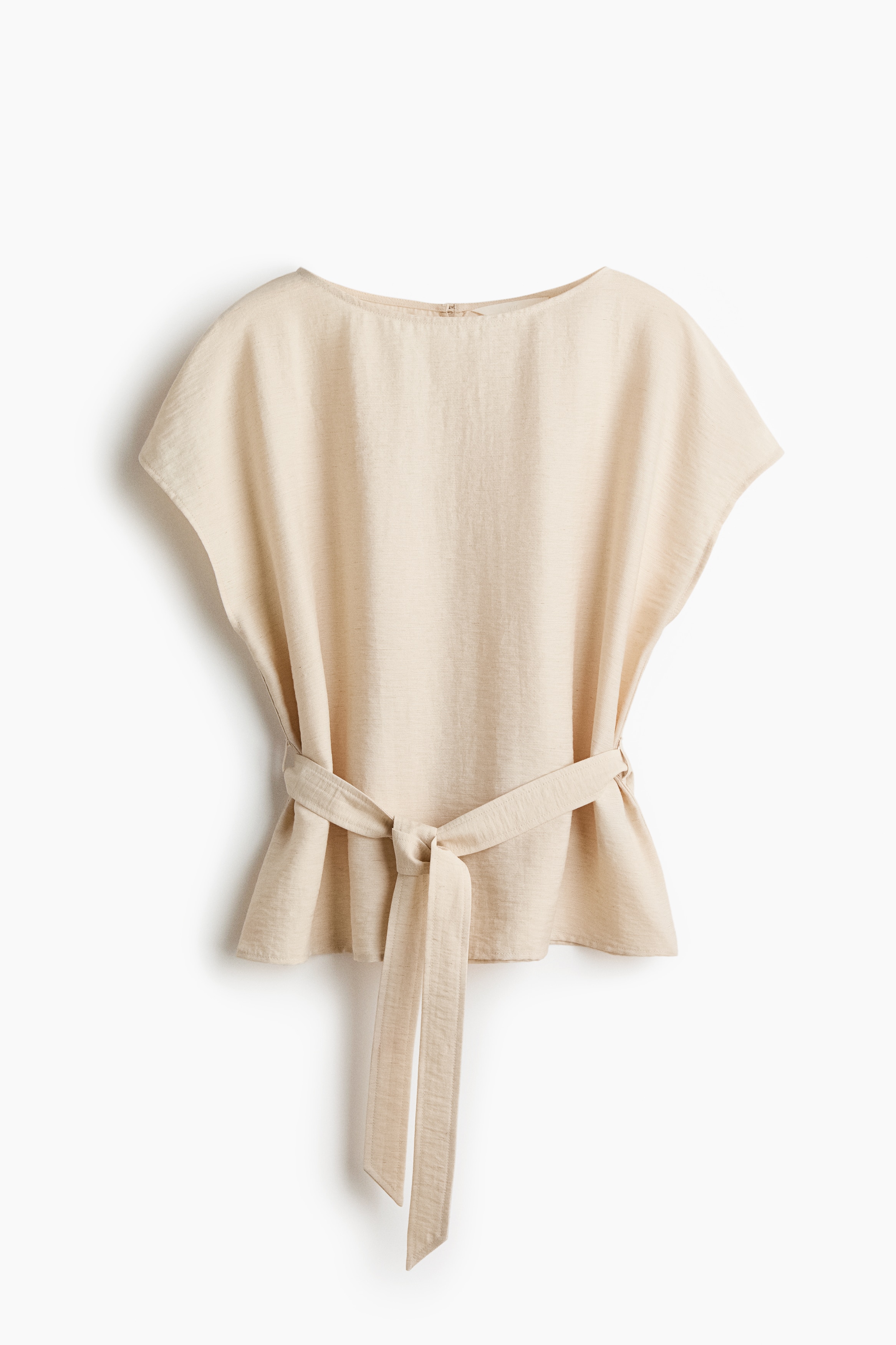 Tie-belt cap-sleeved top - Light beige/Light khaki green