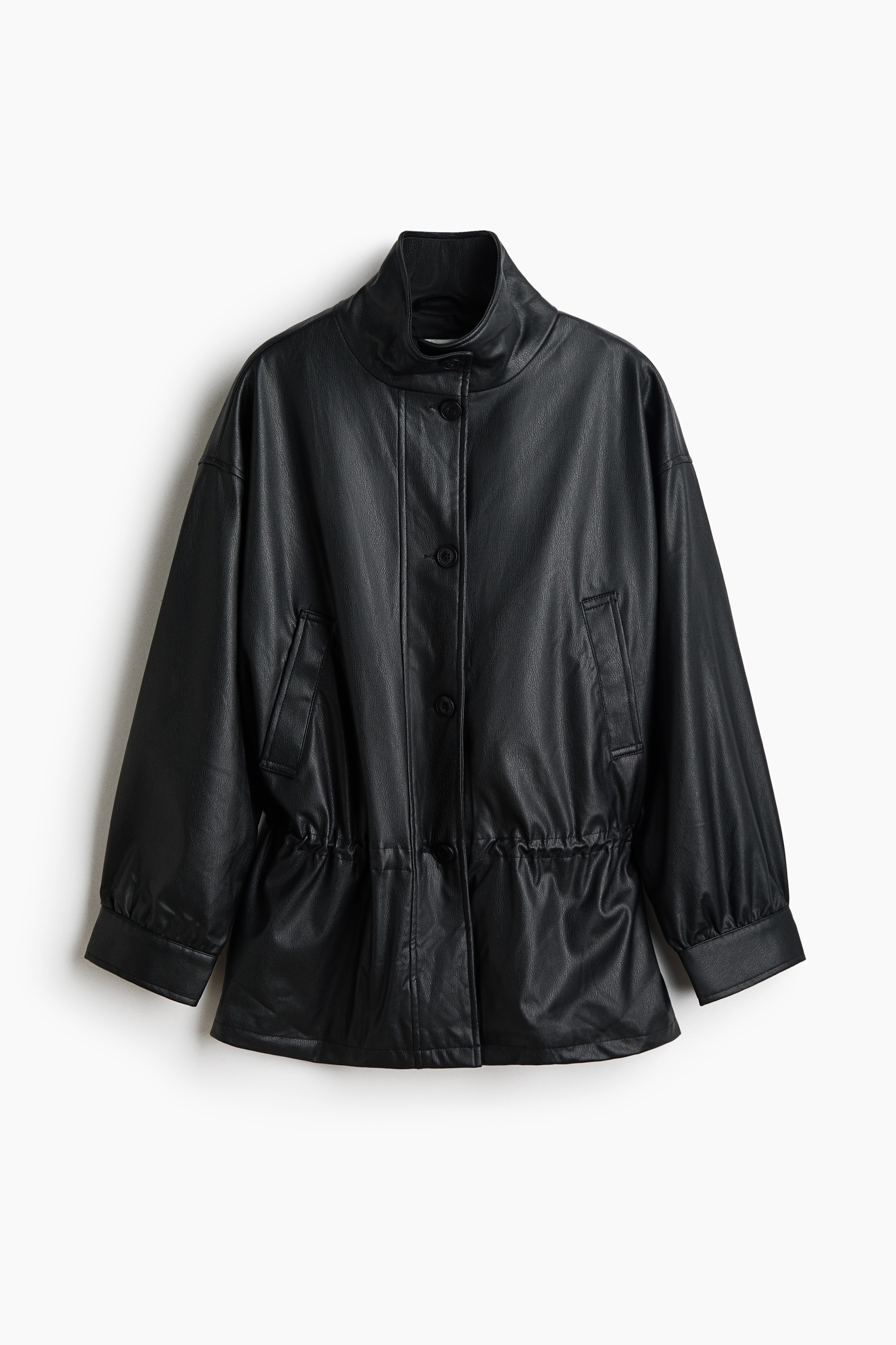Coated drawstring-detail jacket - Black