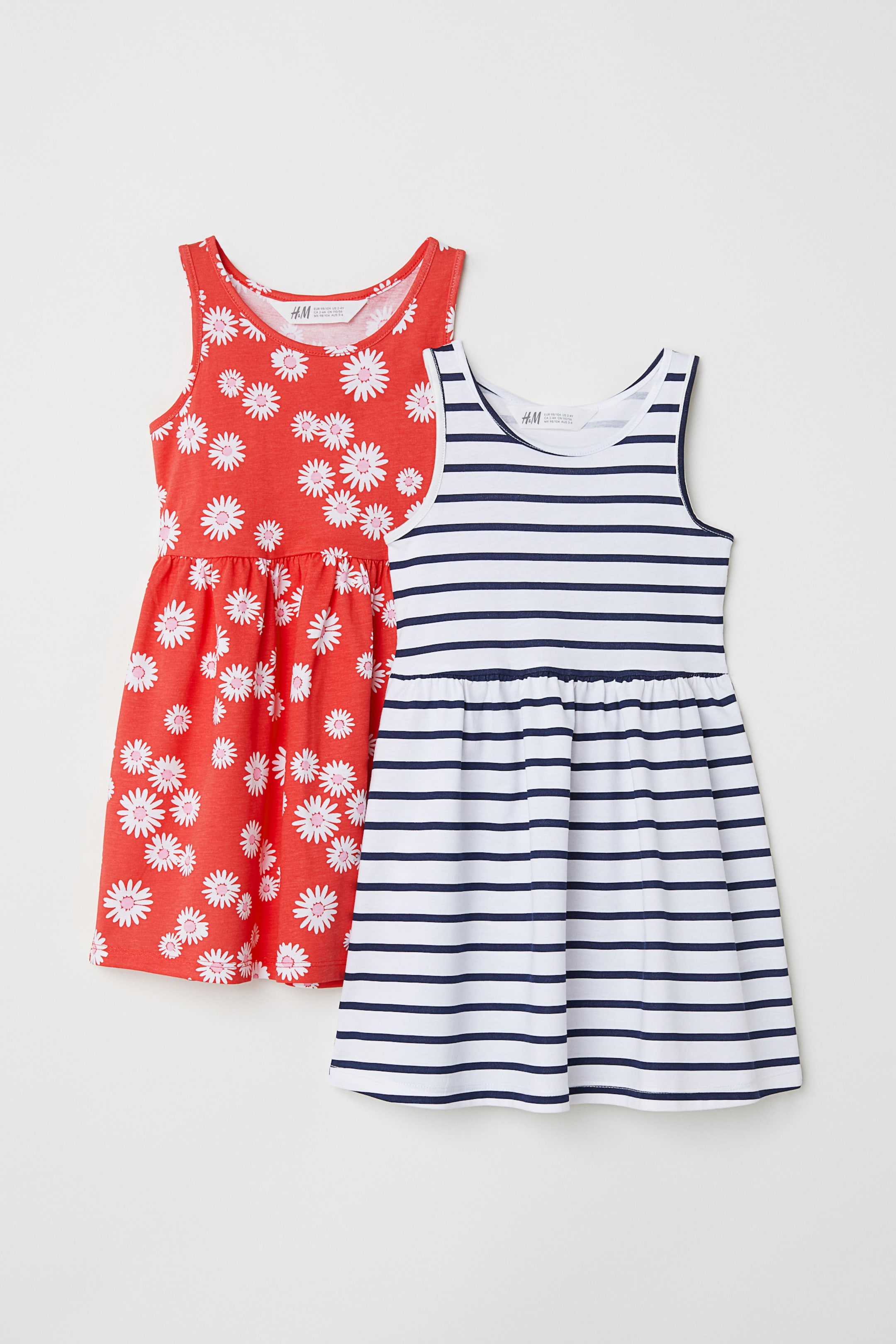 Näytä suurempi kuva: 2 kpl trikoomekkoja - Punainen/Kukkakuvio - Kids | H&M FI 1