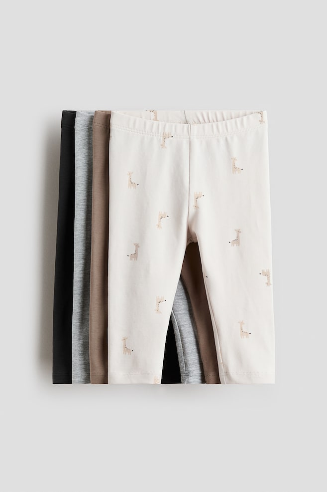 Lot de 4 leggings en jersey de coton - Beige/girafes/Rose/cerises/Beige clair/gris foncé/Violet clair/cœurs/Rose/fleuri/Violet/rouge foncé/Rose/rose clair/Rouge/beige/gris - 1