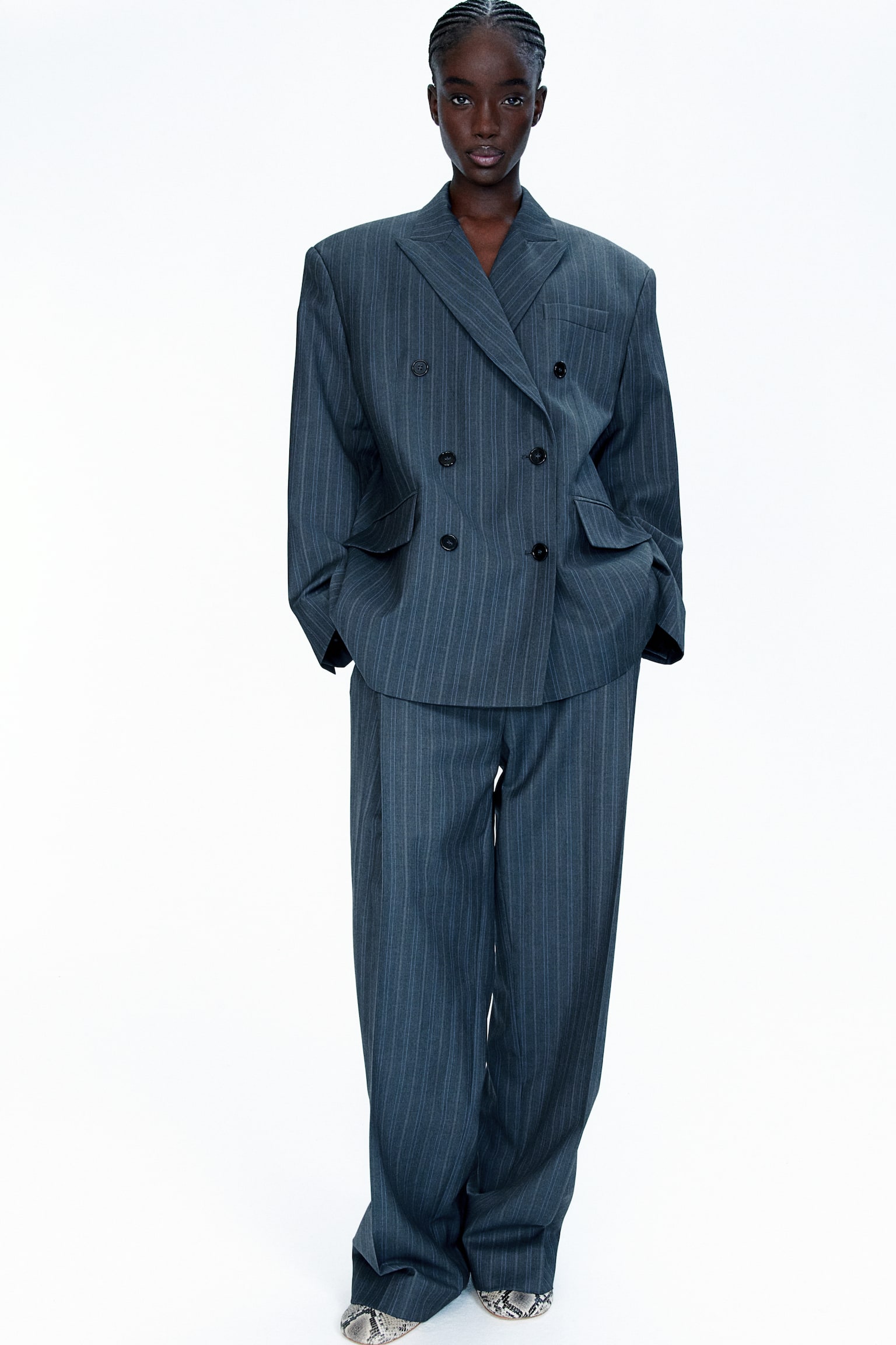 Tailored wool trousers - Dark grey/Pinstriped - 1