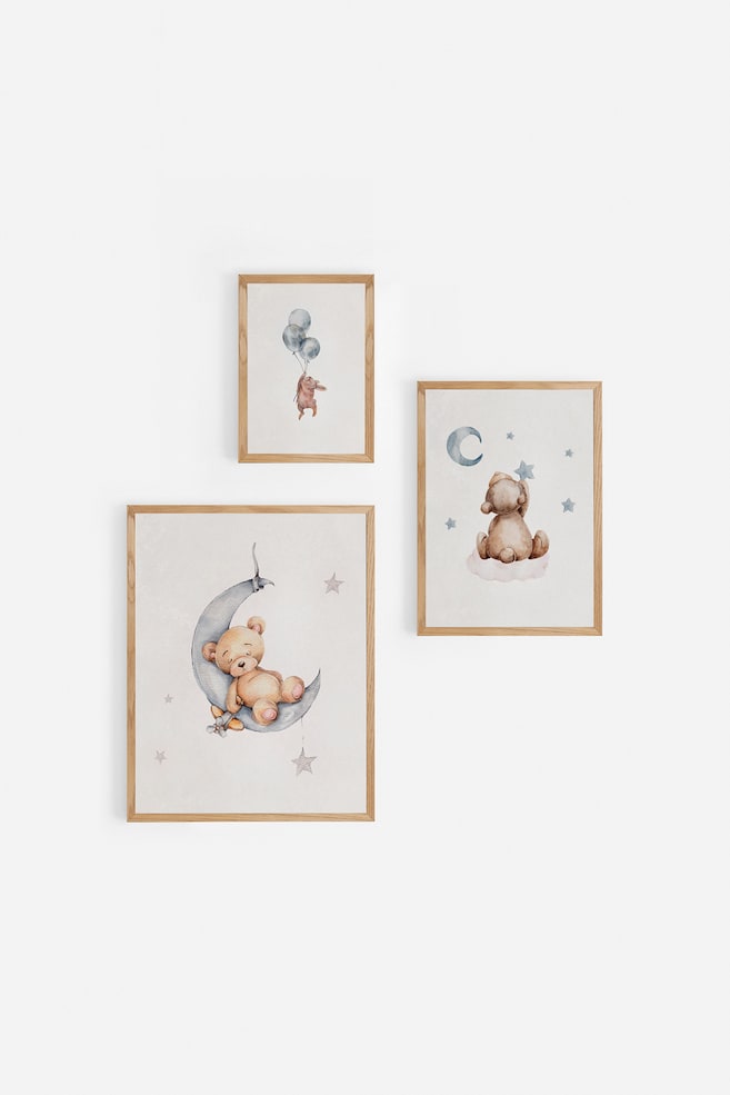 Sleeping Teddies Poster Set - Blå/beige - 1