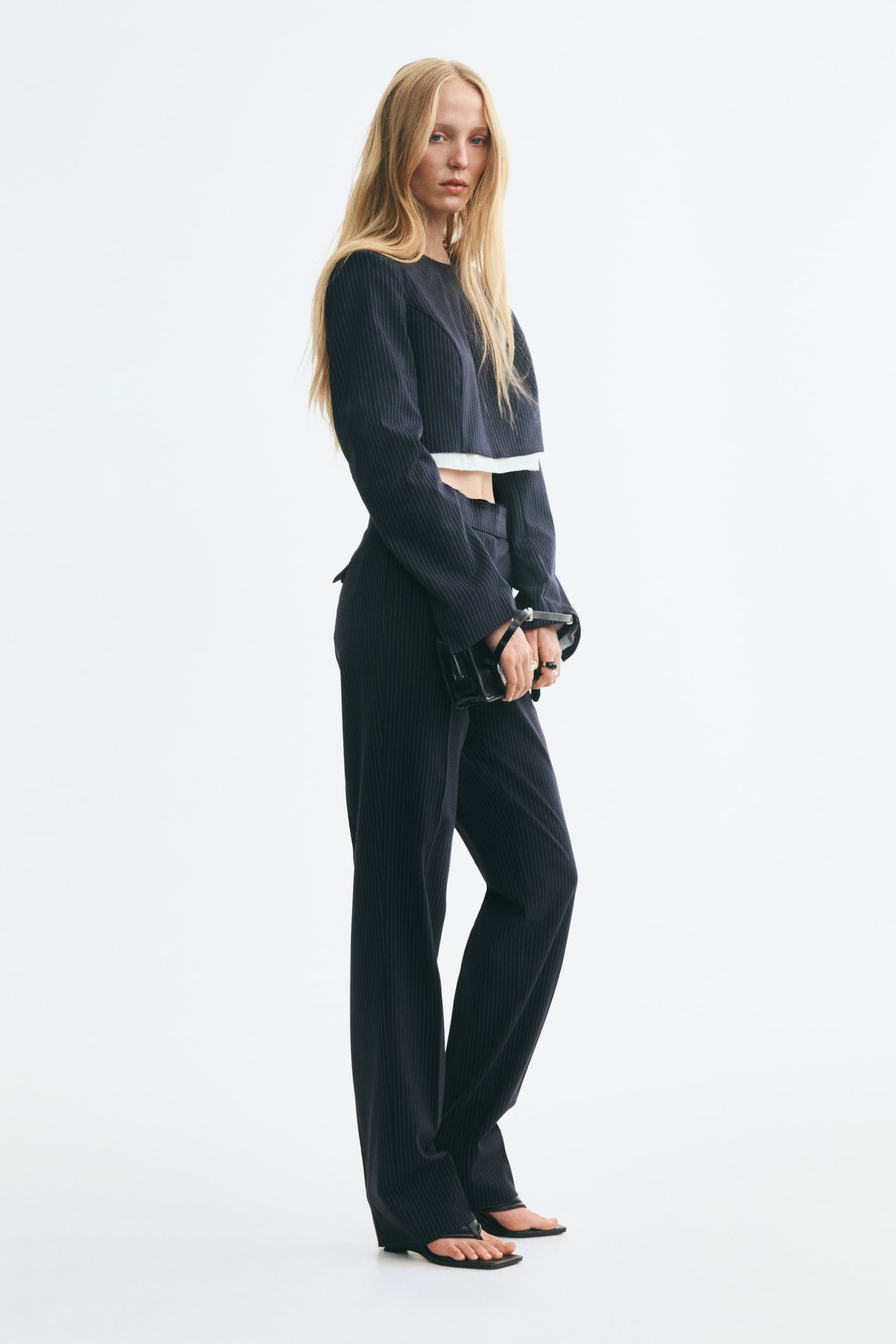 Женский топ H&M Layered Crop Top, цвет: Тёмно-синий — фото 4