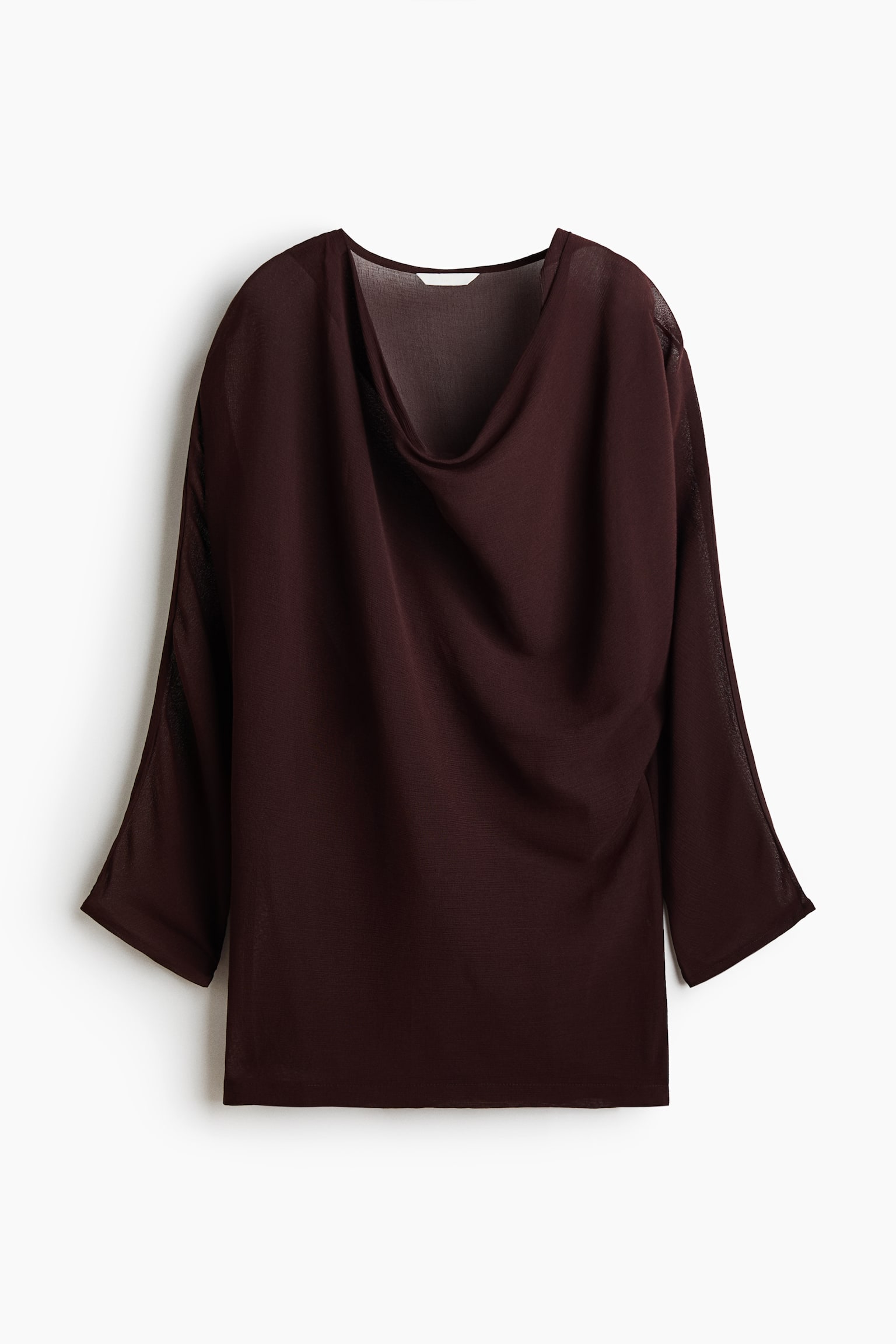 Fijngebreide blouse met watervalhals - Donkerbruin/Zwart
