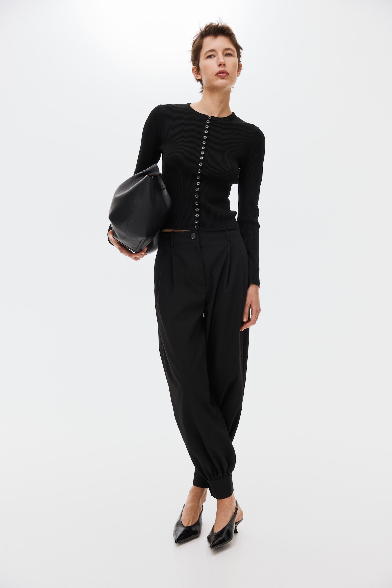 Ribbed Cardigan - Black/Brown - 7