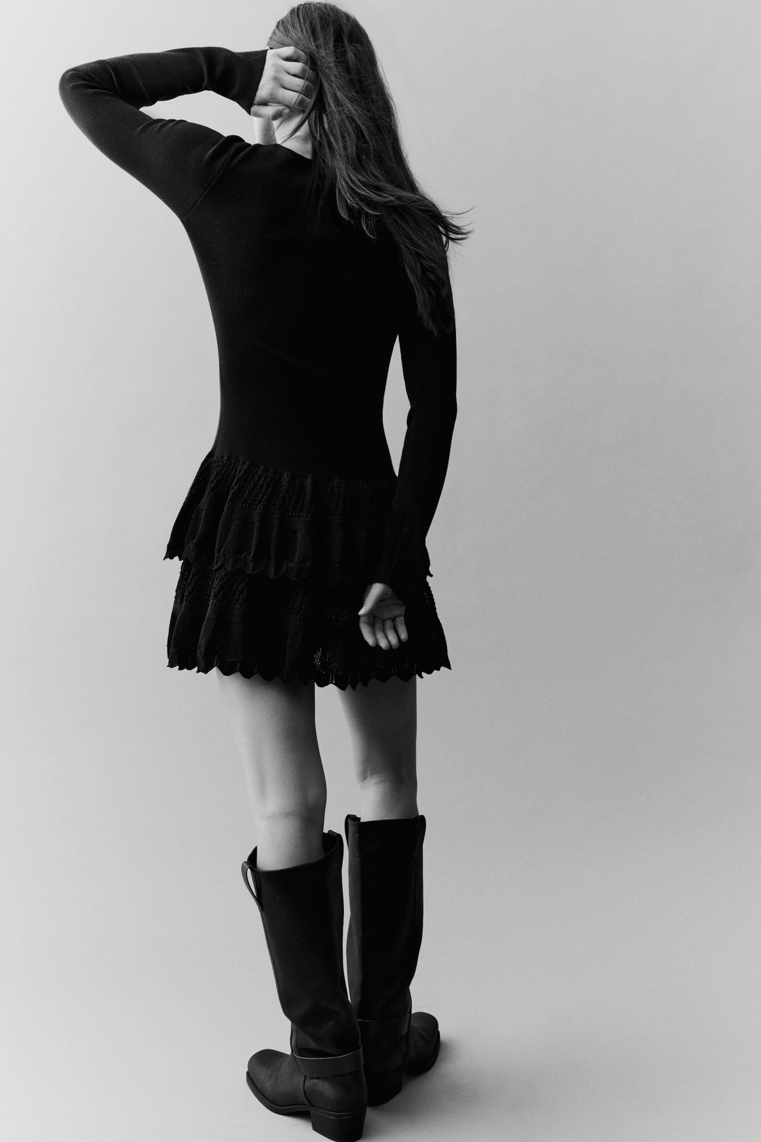 Robe avec jupe à étages - Bleu foncé/Noir - 3