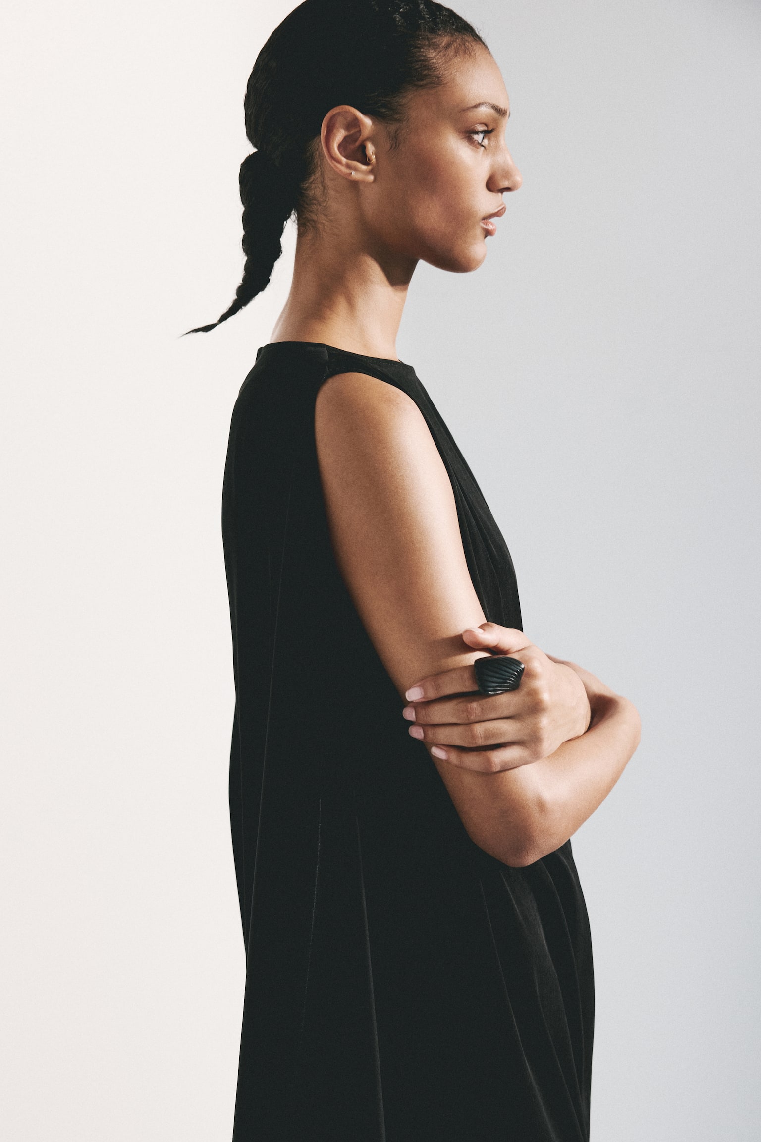 Vestido midi drapeado-Negro - 5