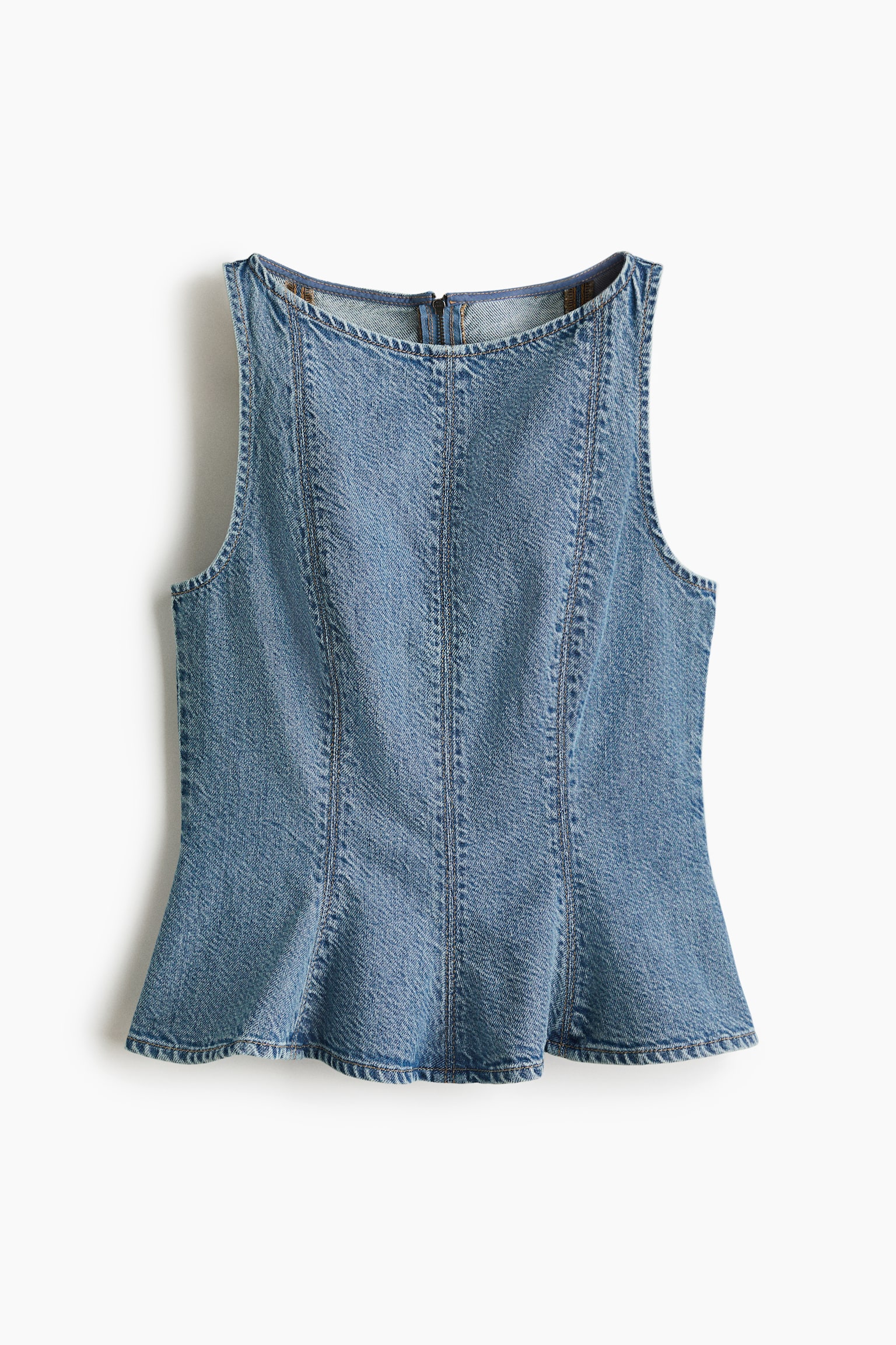 Denim peplum top - Denim blue/Light beige - 2