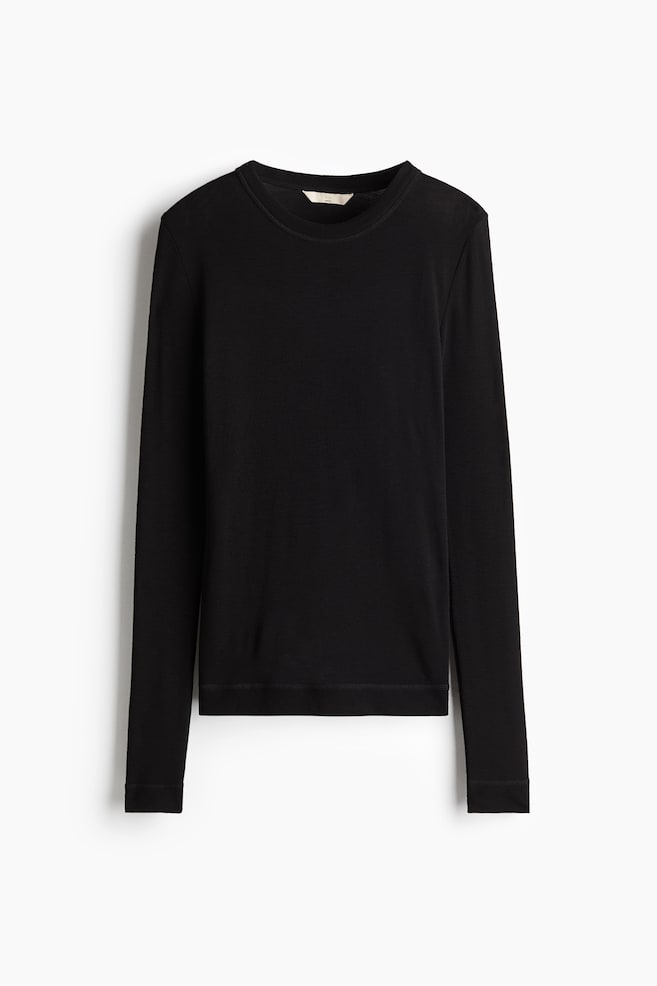 Top en tejido fino de lana - Negro/Gris jaspeado oscuro/Greige pálido - 1