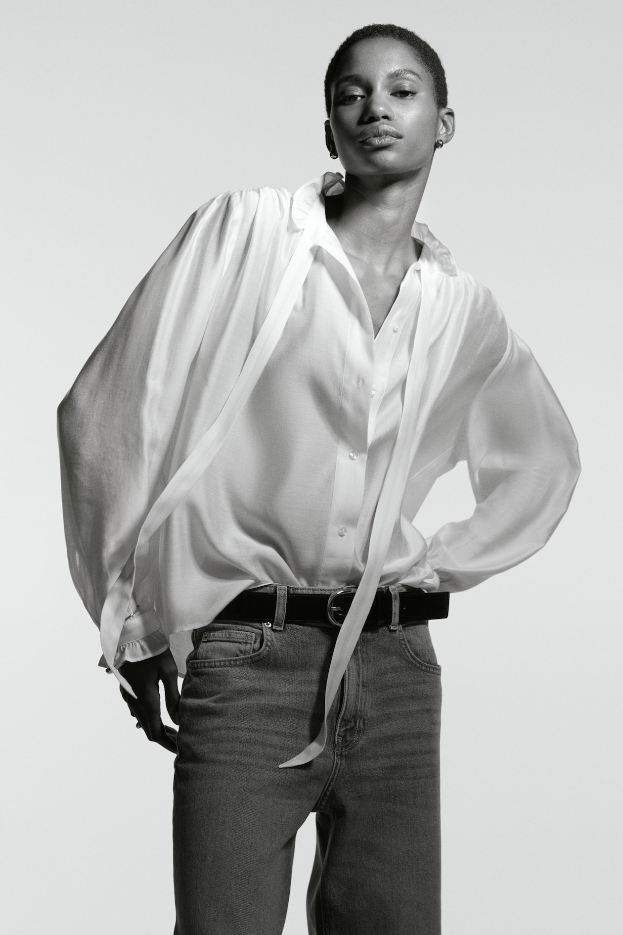 Blouse with Bow Collar