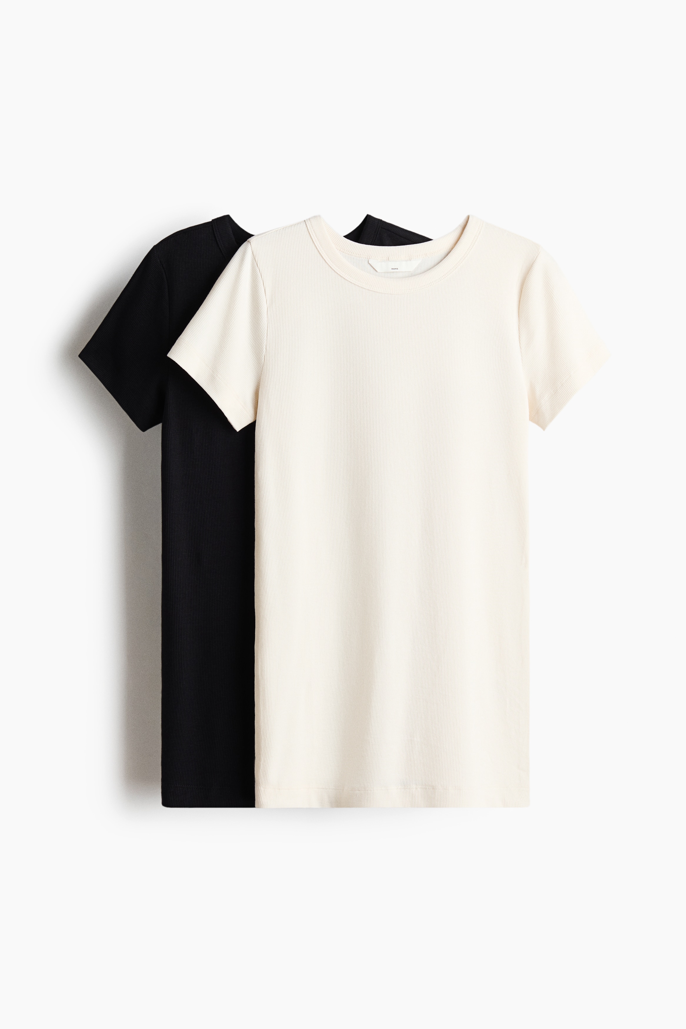 MAMA Set van 2 geribde T-shirts - Zwart/roomwit